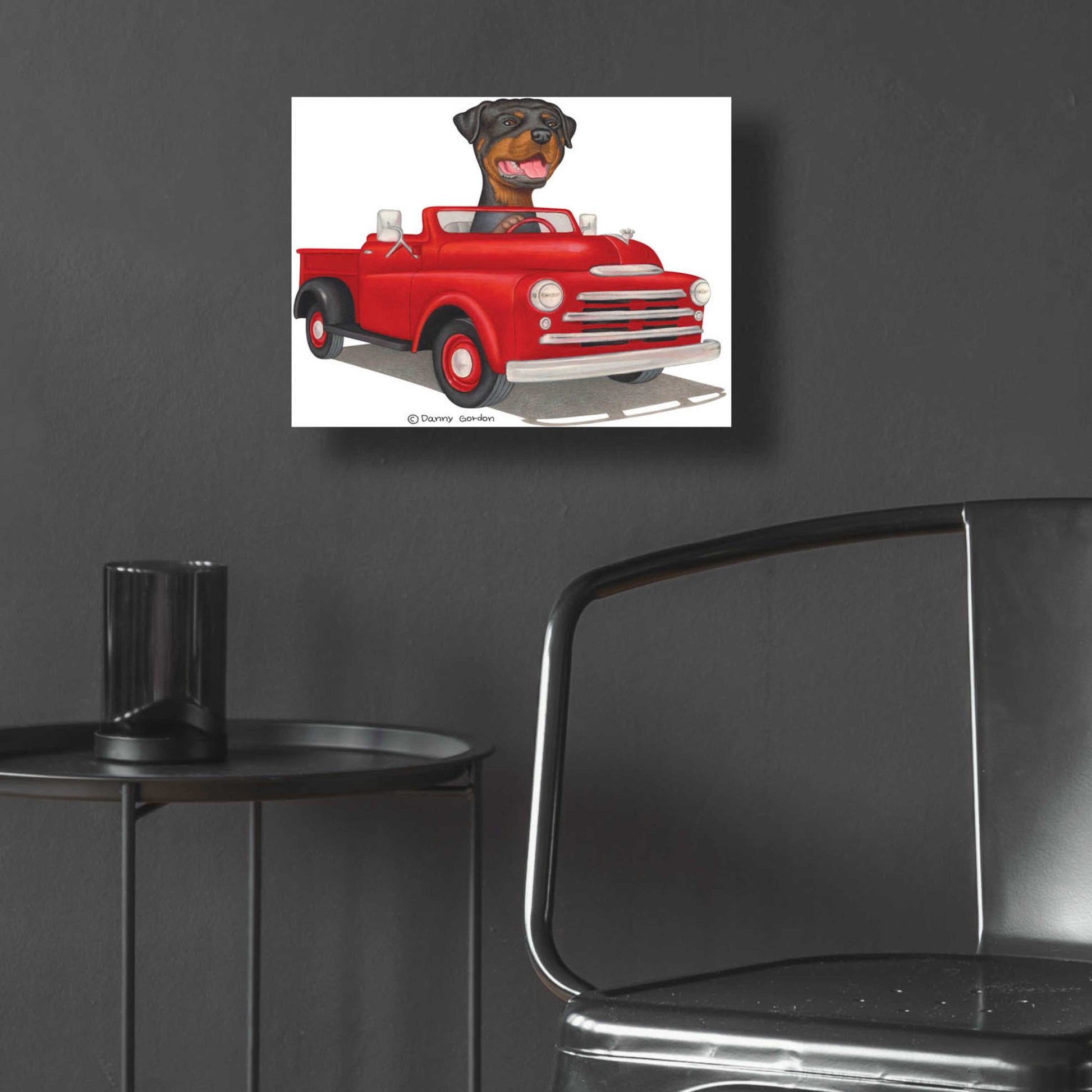 Epic Art 'Rottweiler in Red Truck' by Danny Gordon Art, Acrylic Glass Wall Art,16x12