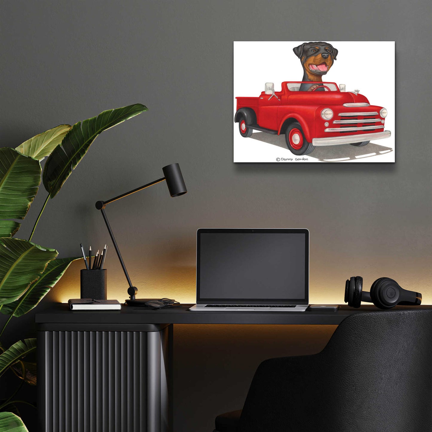 Epic Art 'Rottweiler in Red Truck' by Danny Gordon Art, Acrylic Glass Wall Art,16x12