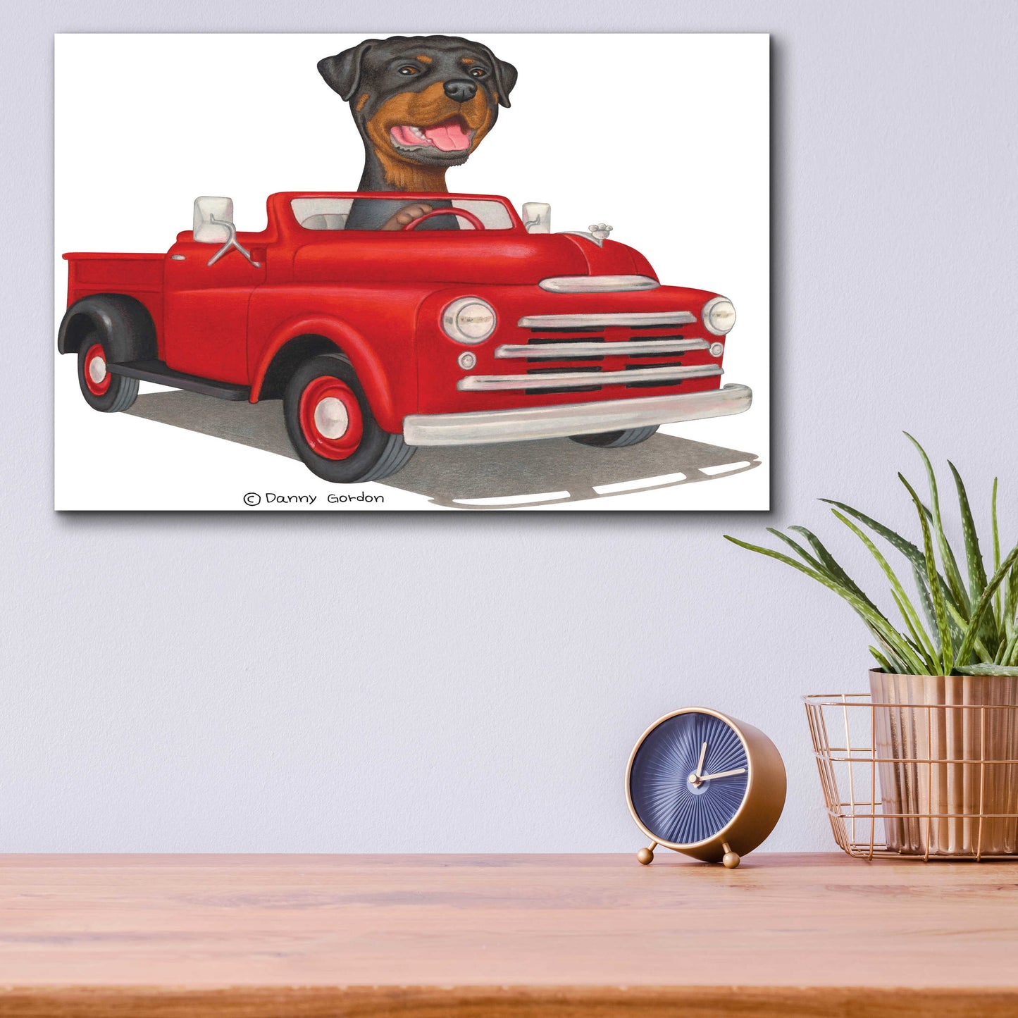 Epic Art 'Rottweiler in Red Truck' by Danny Gordon Art, Acrylic Glass Wall Art,16x12