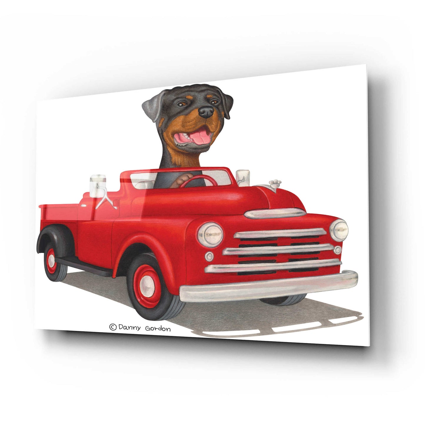 Epic Art 'Rottweiler in Red Truck' by Danny Gordon Art, Acrylic Glass Wall Art,24x16