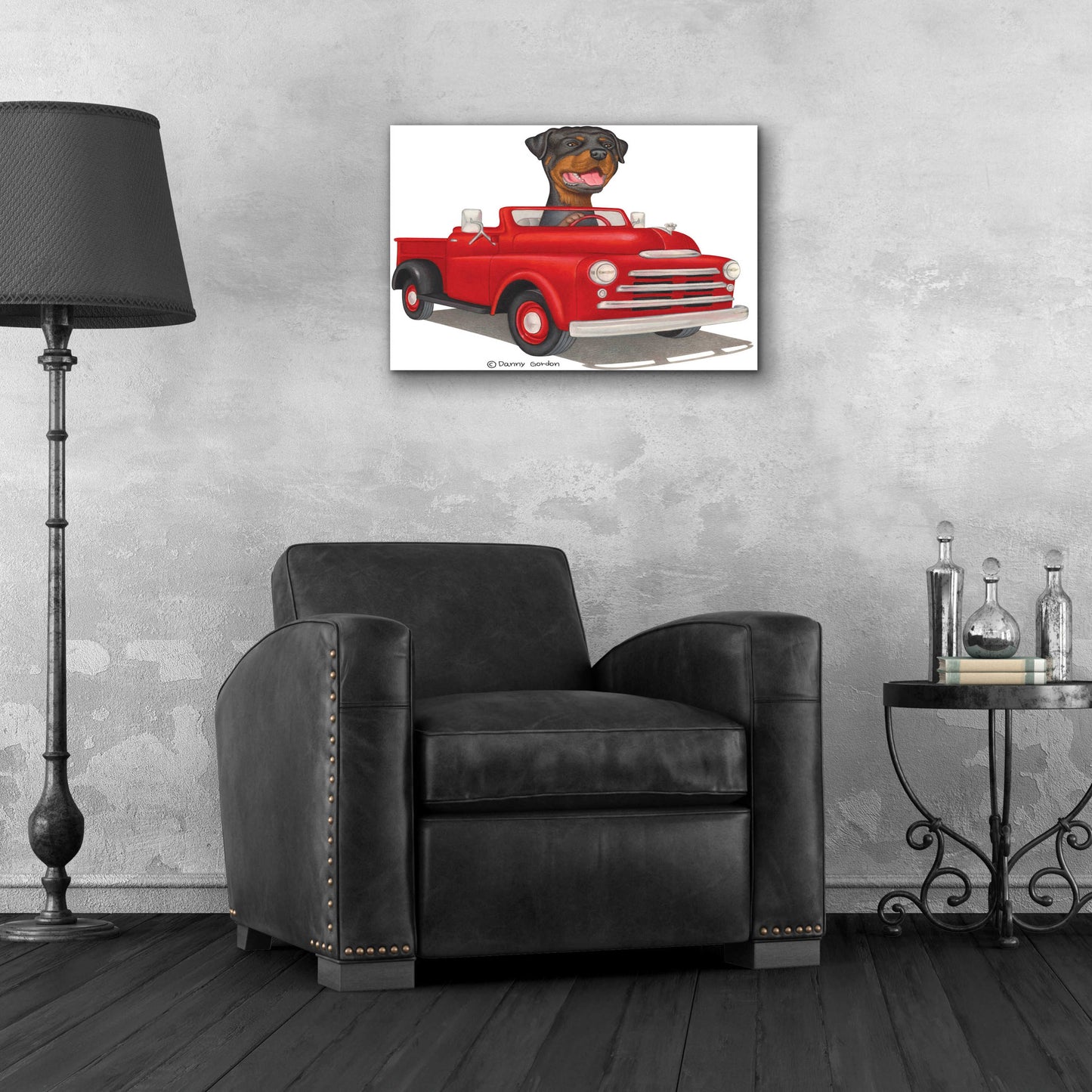 Epic Art 'Rottweiler in Red Truck' by Danny Gordon Art, Acrylic Glass Wall Art,24x16