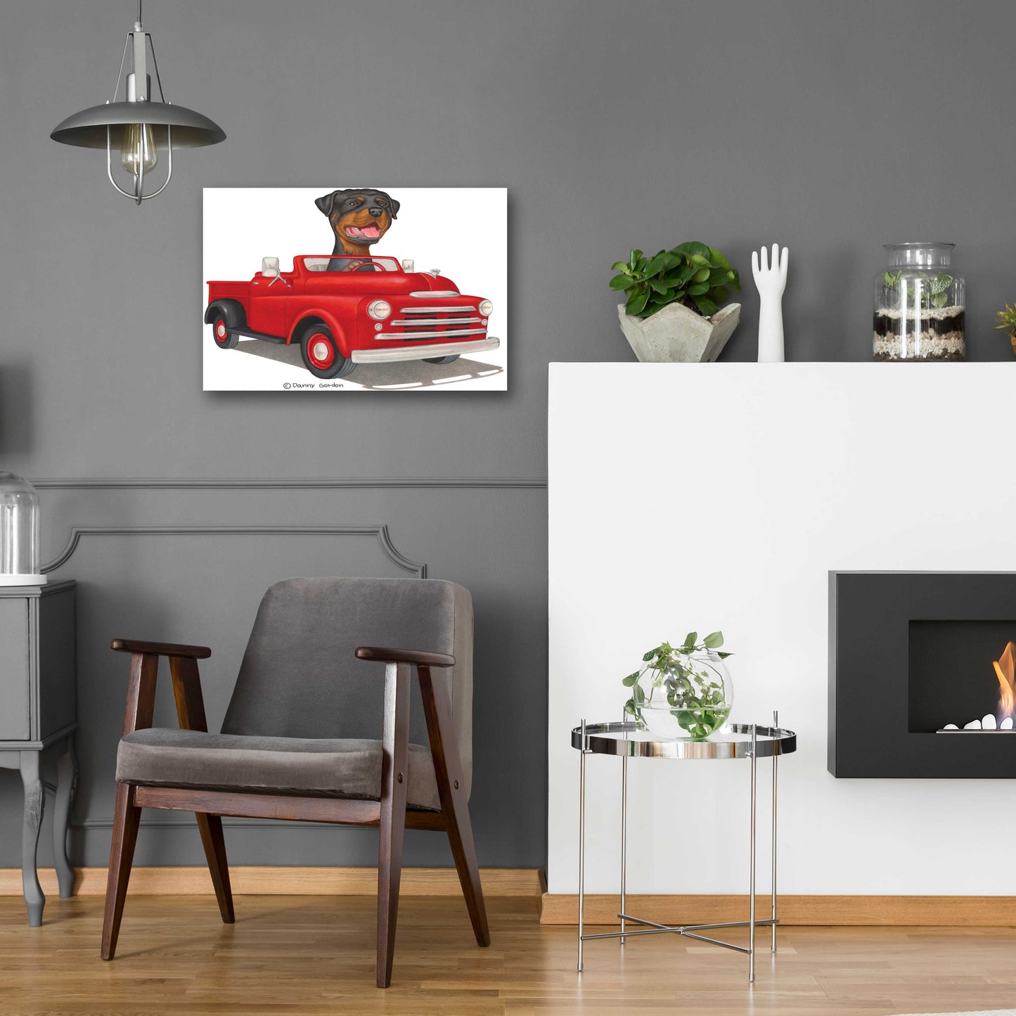 Epic Art 'Rottweiler in Red Truck' by Danny Gordon Art, Acrylic Glass Wall Art,24x16