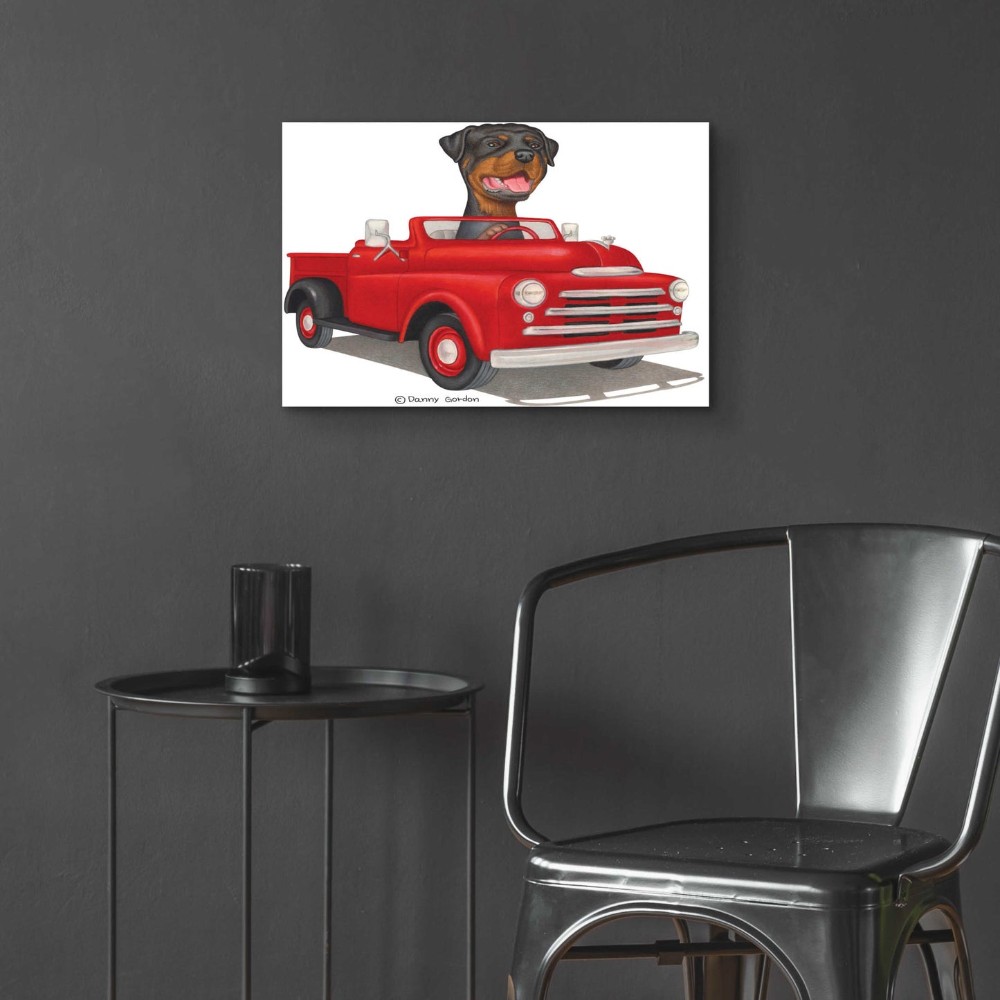 Epic Art 'Rottweiler in Red Truck' by Danny Gordon Art, Acrylic Glass Wall Art,24x16