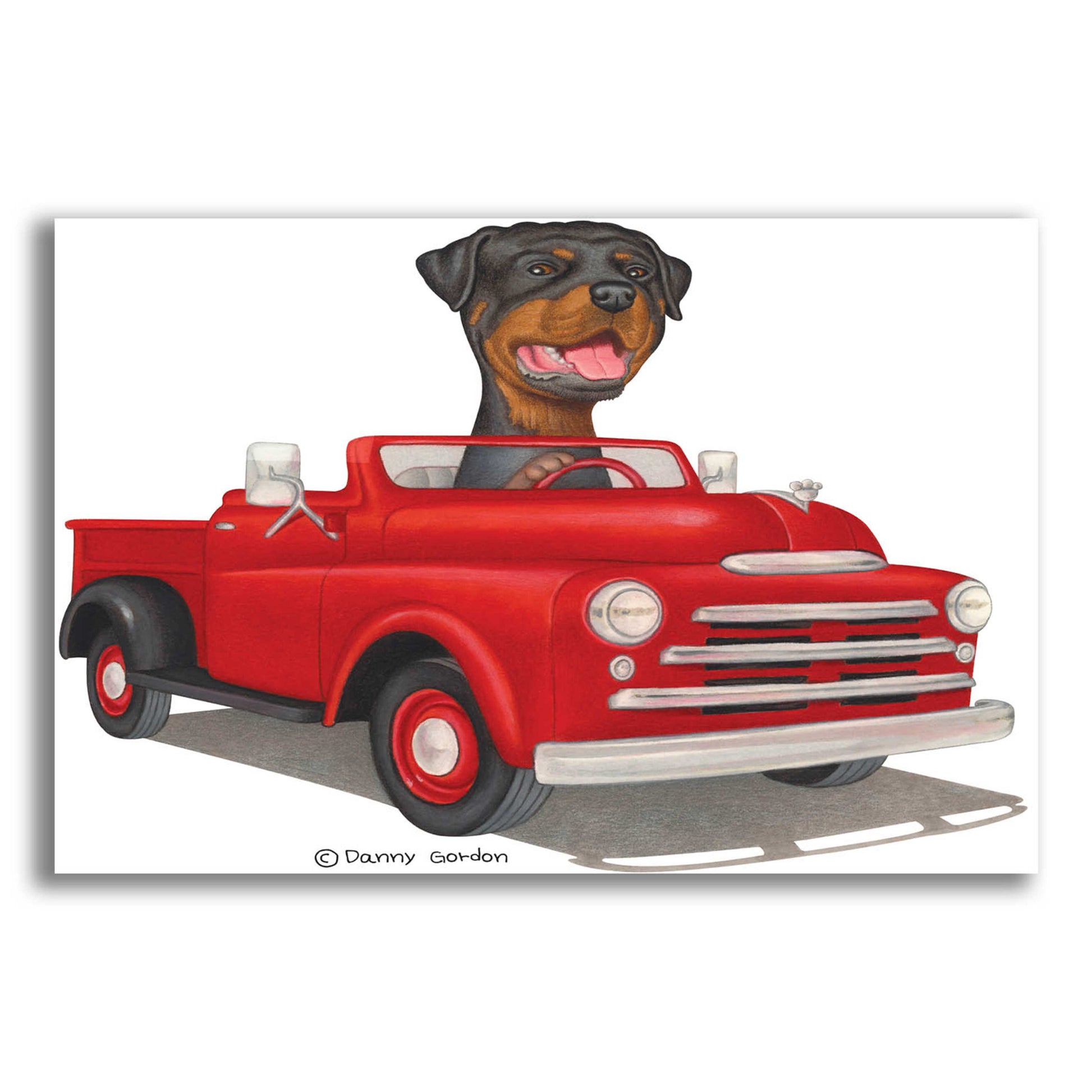 Epic Art 'Rottweiler in Red Truck' by Danny Gordon Art, Acrylic Glass Wall Art,24x16