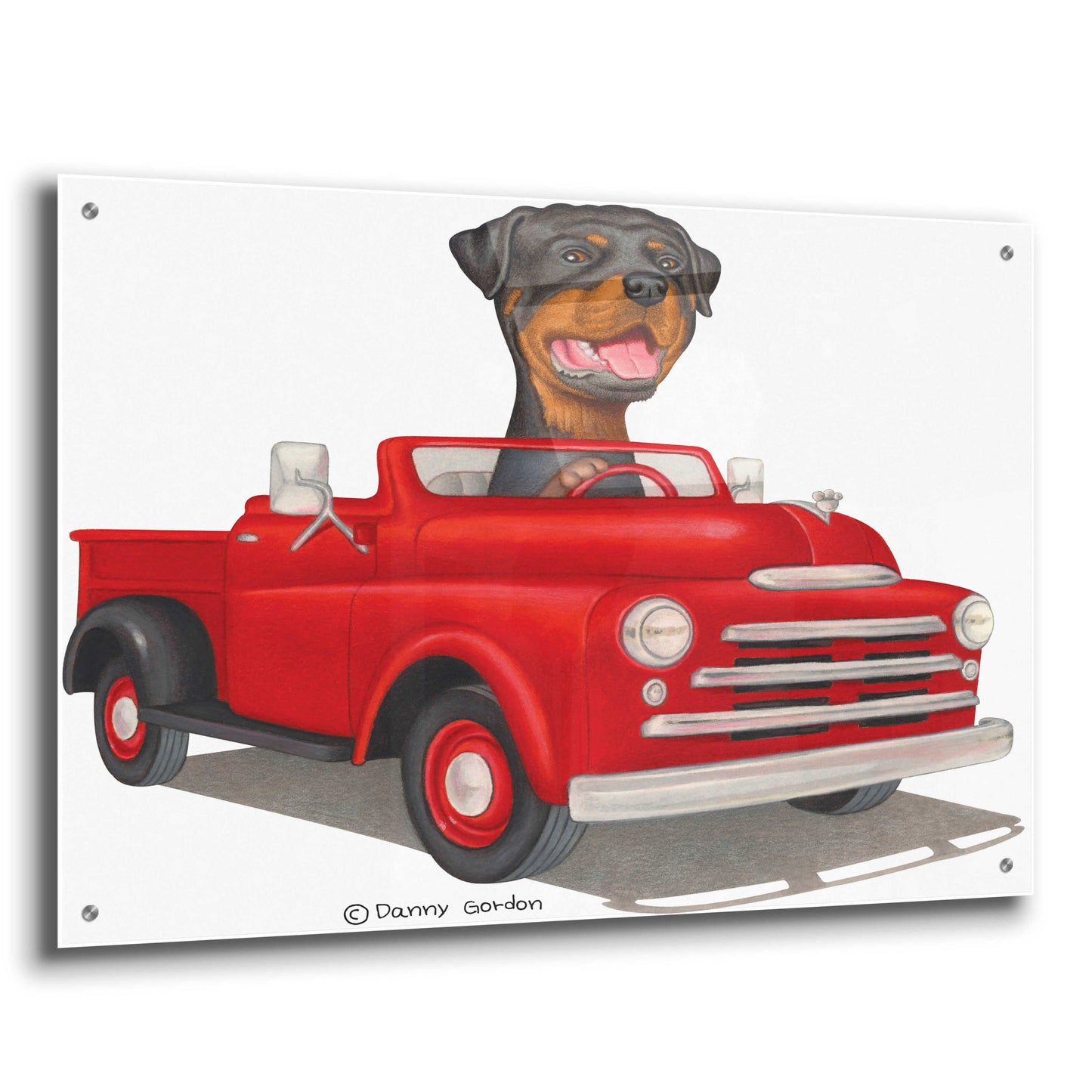 Epic Art 'Rottweiler in Red Truck' by Danny Gordon Art, Acrylic Glass Wall Art,36x24