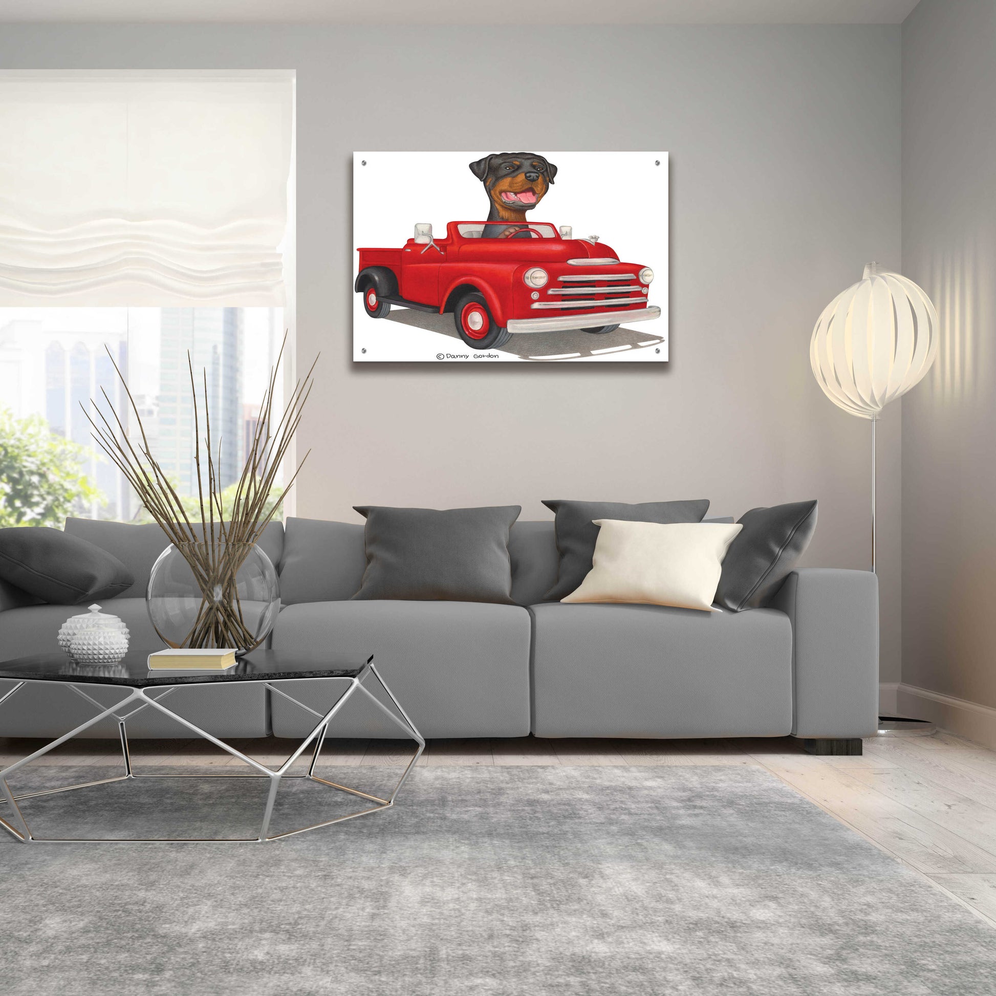 Epic Art 'Rottweiler in Red Truck' by Danny Gordon Art, Acrylic Glass Wall Art,36x24