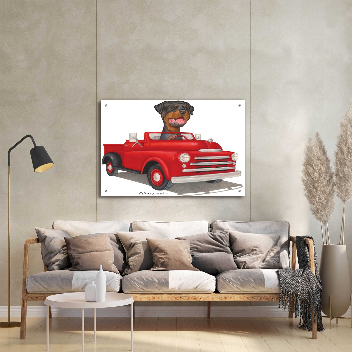 Epic Art 'Rottweiler in Red Truck' by Danny Gordon Art, Acrylic Glass Wall Art,36x24