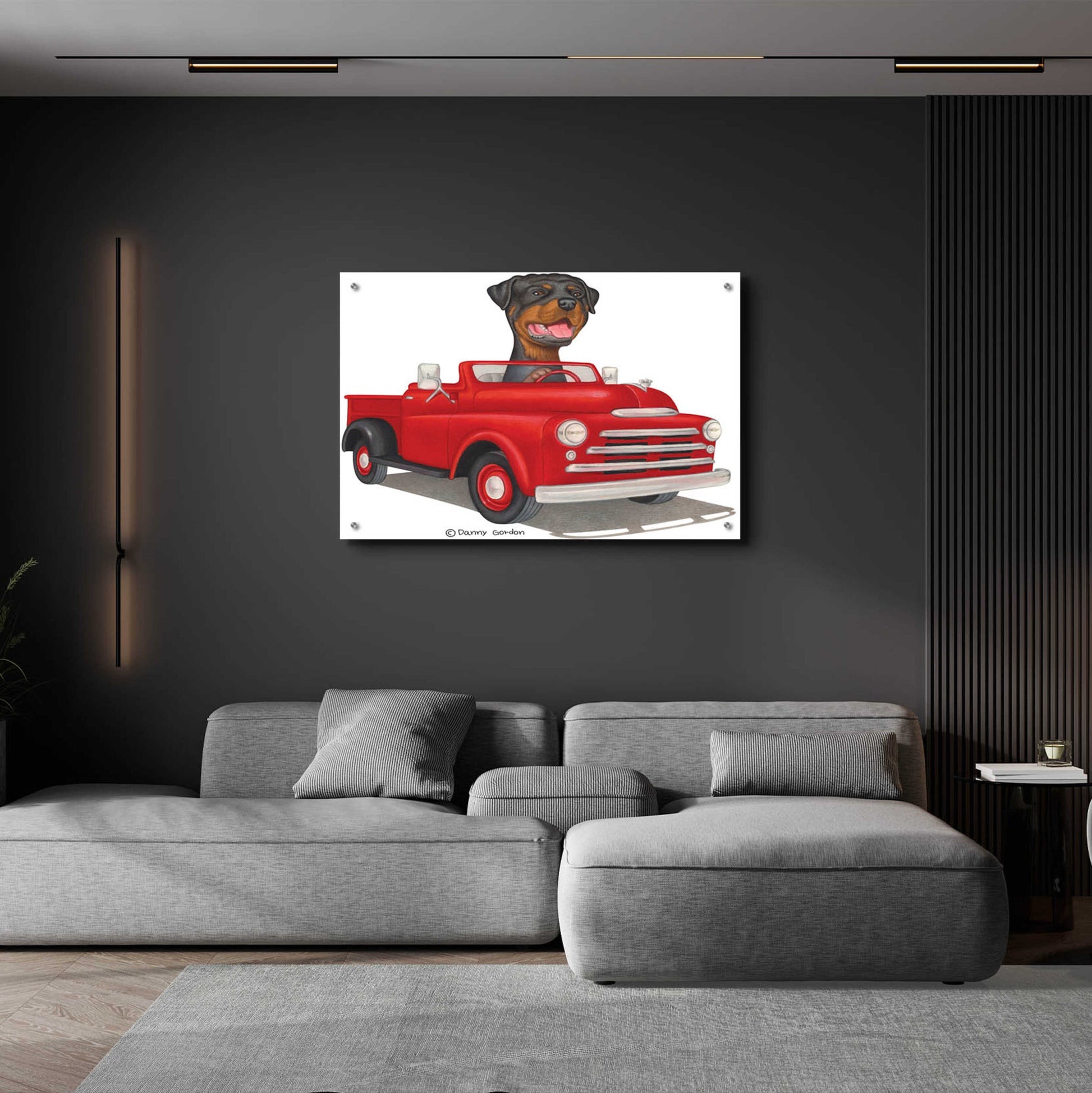 Epic Art 'Rottweiler in Red Truck' by Danny Gordon Art, Acrylic Glass Wall Art,36x24