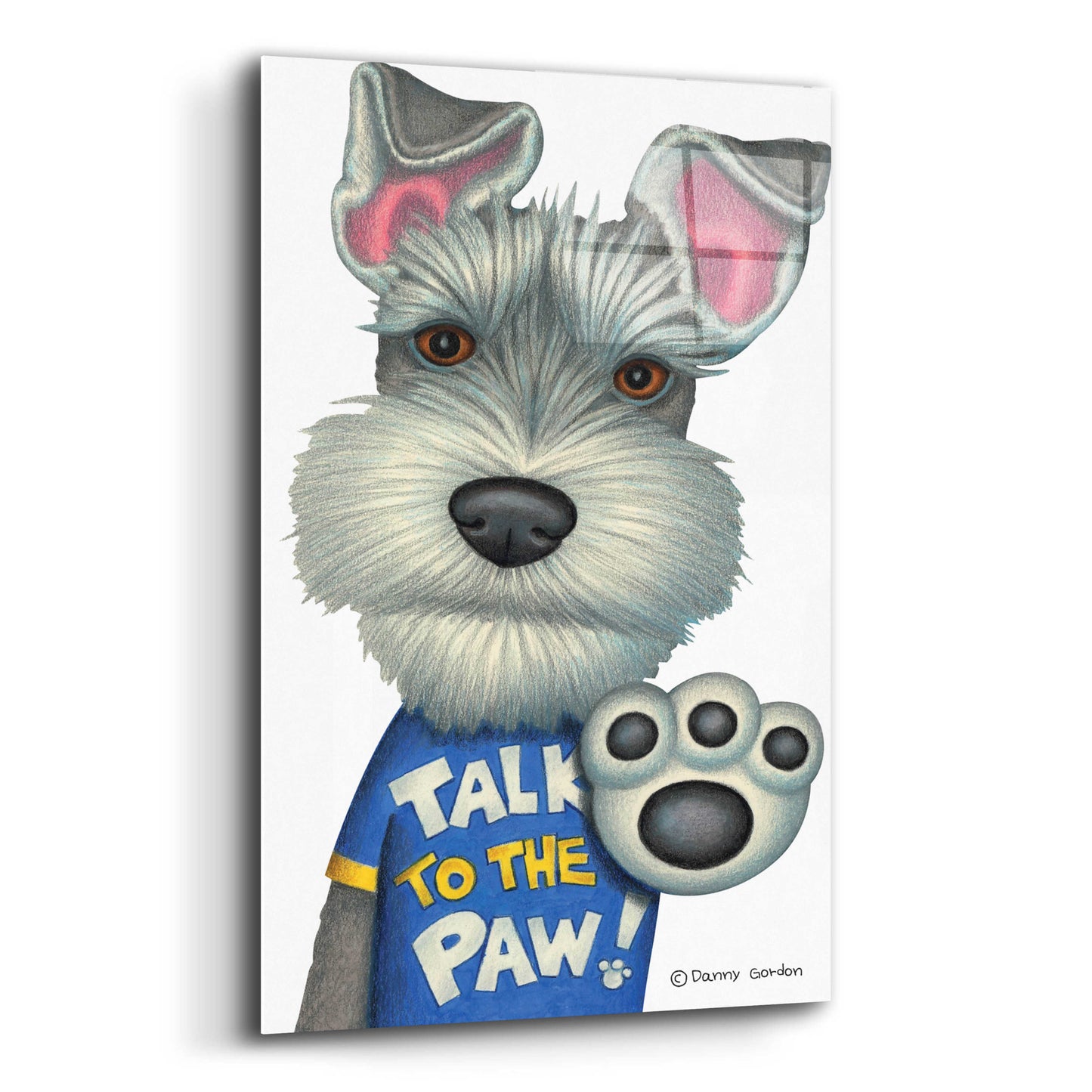 Epic Art 'Schnauzer Talk to the Paw' by Danny Gordon Art, Acrylic Glass Wall Art,12x16