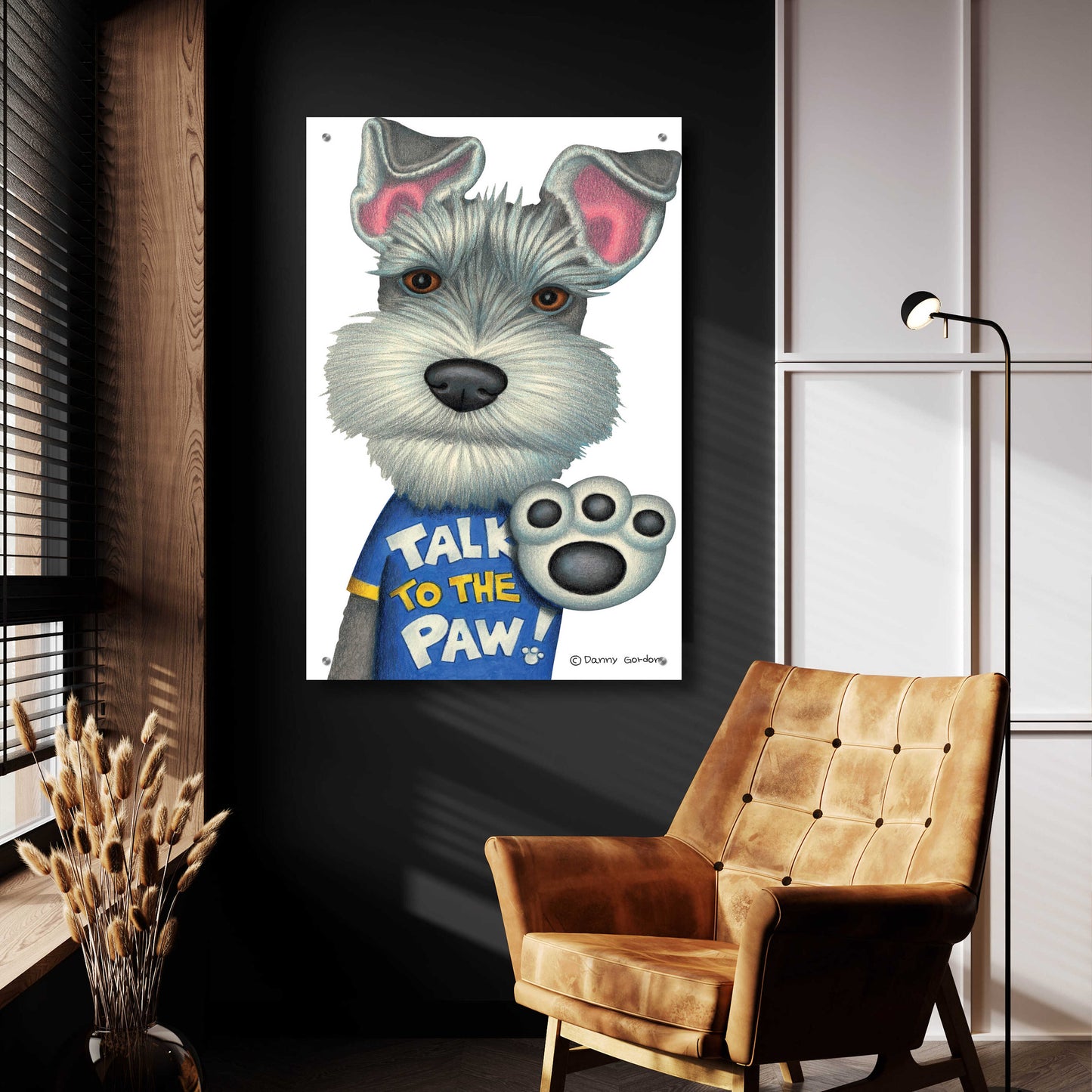 Epic Art 'Schnauzer Talk to the Paw' by Danny Gordon Art, Acrylic Glass Wall Art,24x36