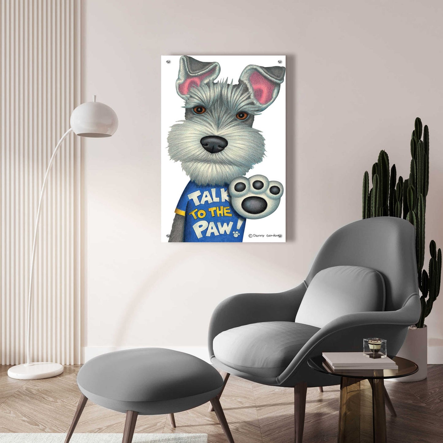 Epic Art 'Schnauzer Talk to the Paw' by Danny Gordon Art, Acrylic Glass Wall Art,24x36