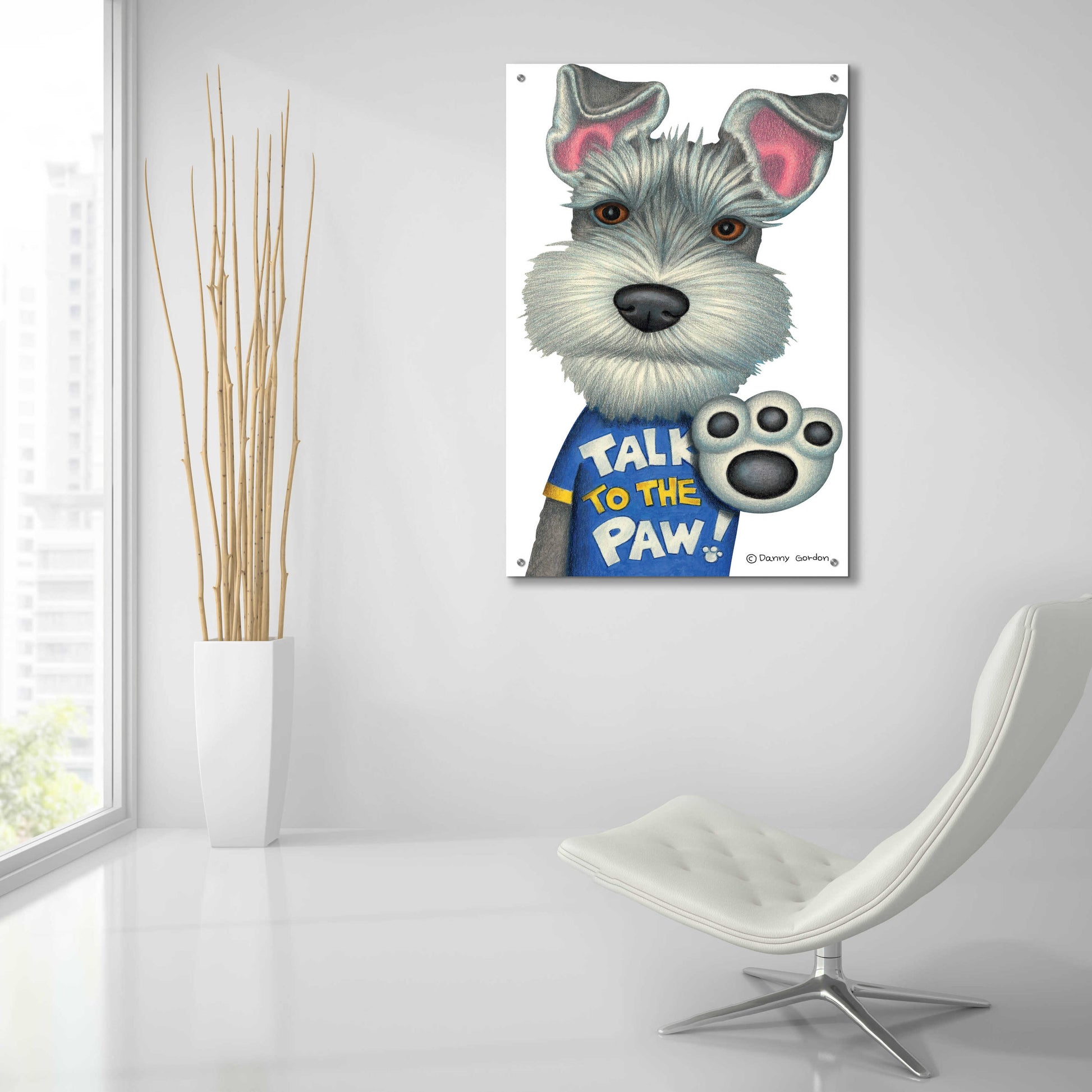 Epic Art 'Schnauzer Talk to the Paw' by Danny Gordon Art, Acrylic Glass Wall Art,24x36