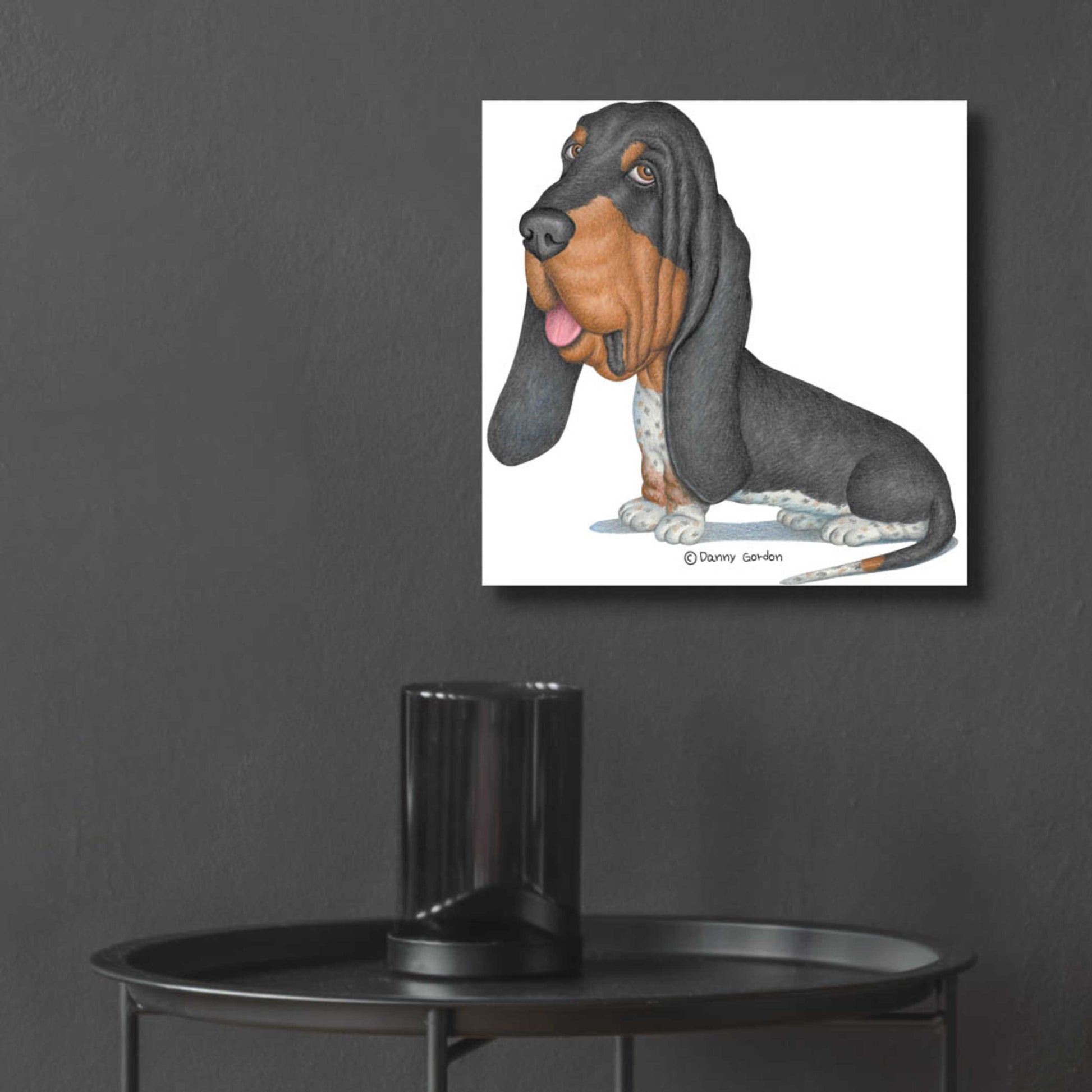 Epic Art 'Tri Color Basset Hound Sitting' by Danny Gordon Art, Acrylic Glass Wall Art,12x12