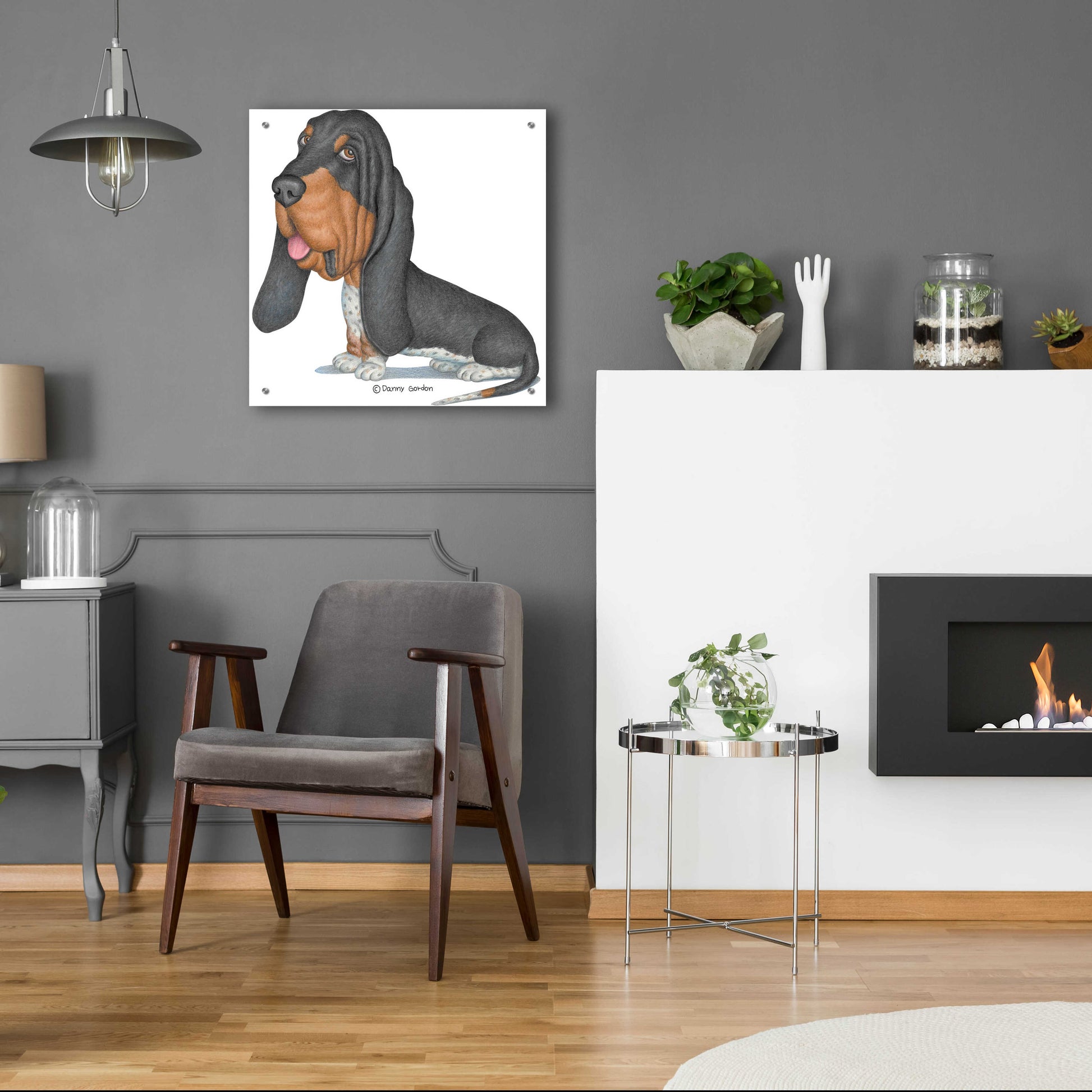 Epic Art 'Tri Color Basset Hound Sitting' by Danny Gordon Art, Acrylic Glass Wall Art,24x24