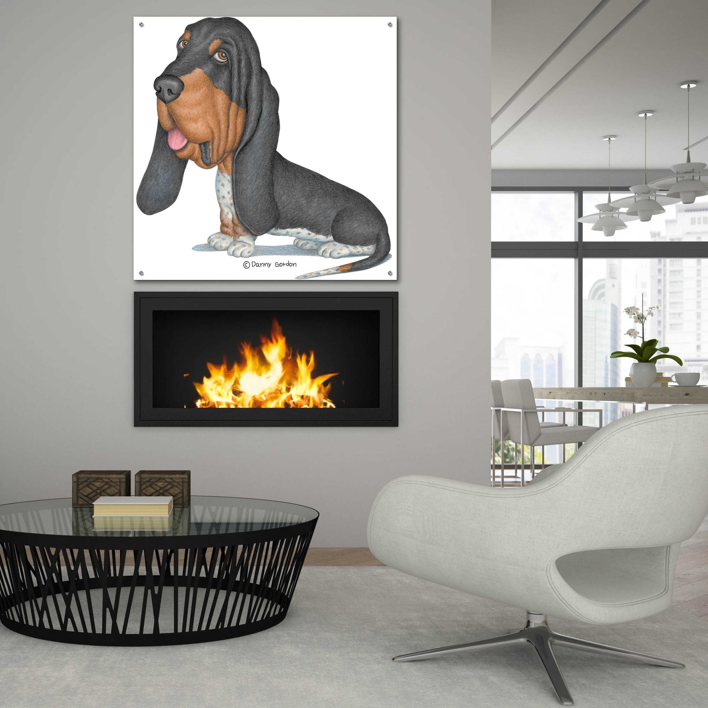 Epic Art 'Tri Color Basset Hound Sitting' by Danny Gordon Art, Acrylic Glass Wall Art,36x36