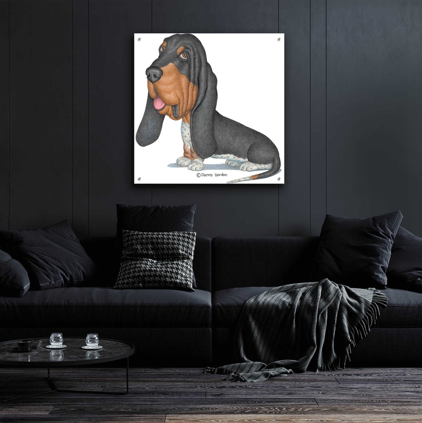 Epic Art 'Tri Color Basset Hound Sitting' by Danny Gordon Art, Acrylic Glass Wall Art,36x36