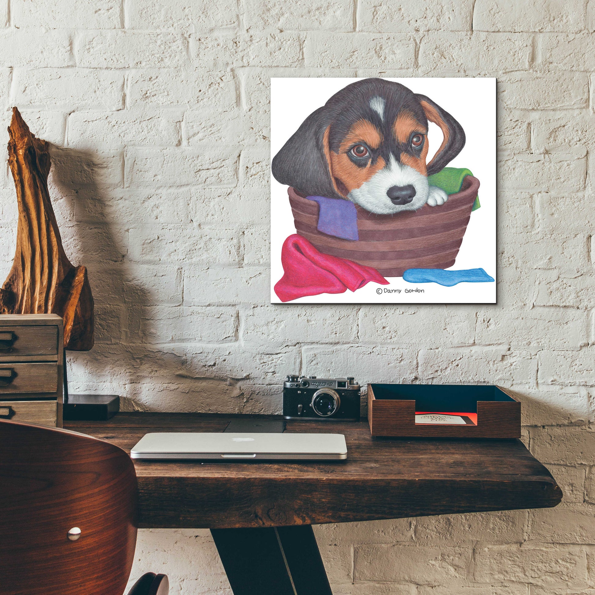 Epic Art 'Tri Color Beagle in Basket' by Danny Gordon Art, Acrylic Glass Wall Art,12x12