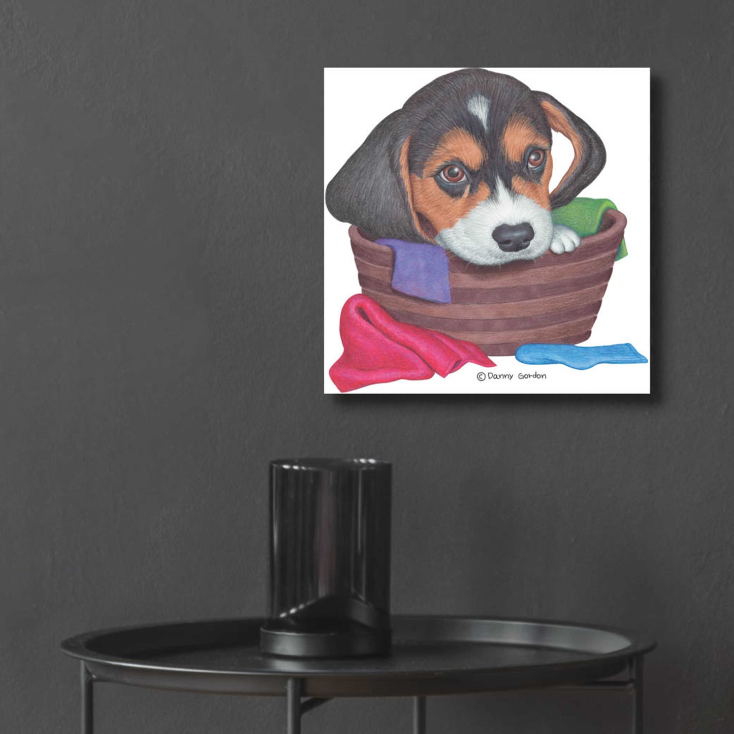 Epic Art 'Tri Color Beagle in Basket' by Danny Gordon Art, Acrylic Glass Wall Art,12x12