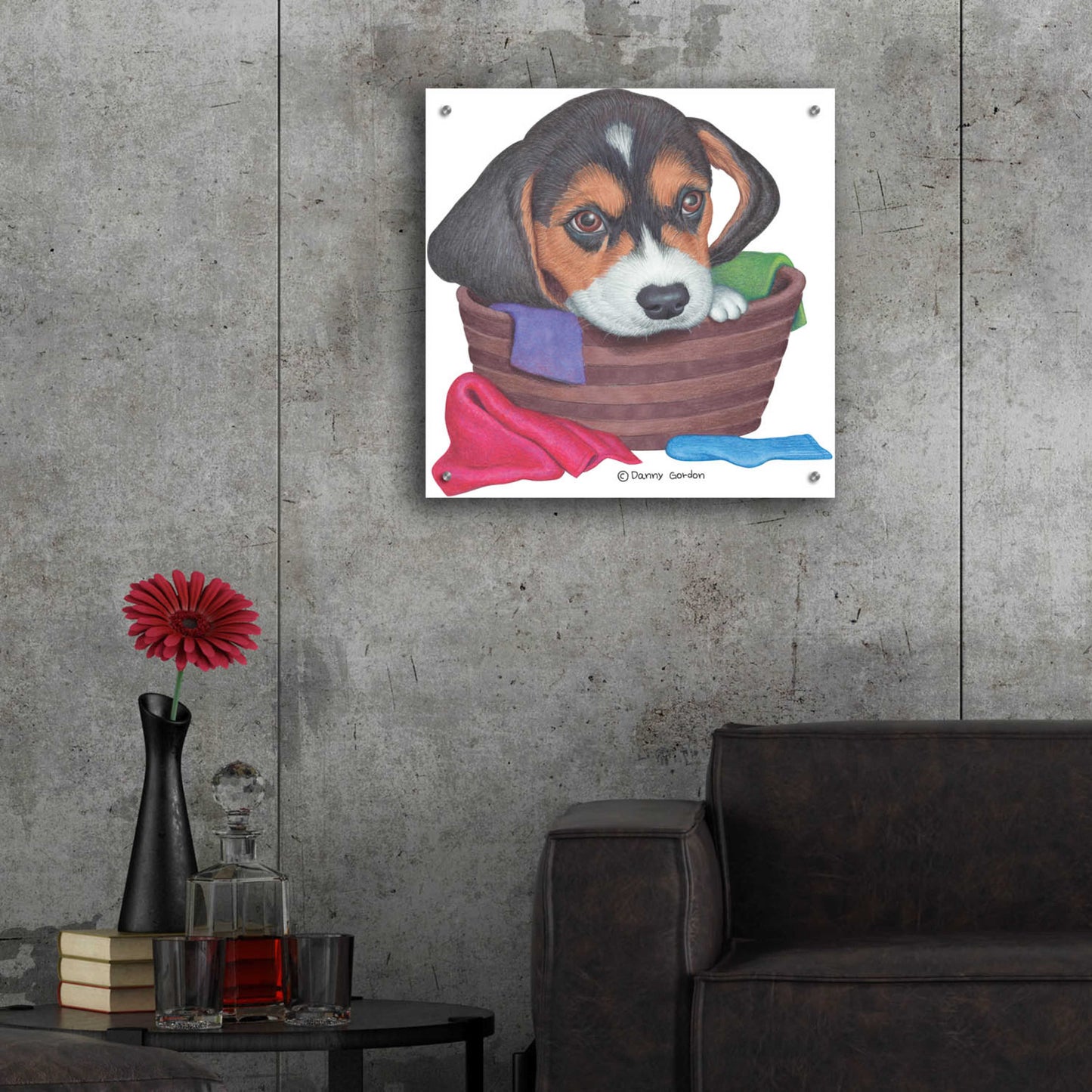 Epic Art 'Tri Color Beagle in Basket' by Danny Gordon Art, Acrylic Glass Wall Art,24x24