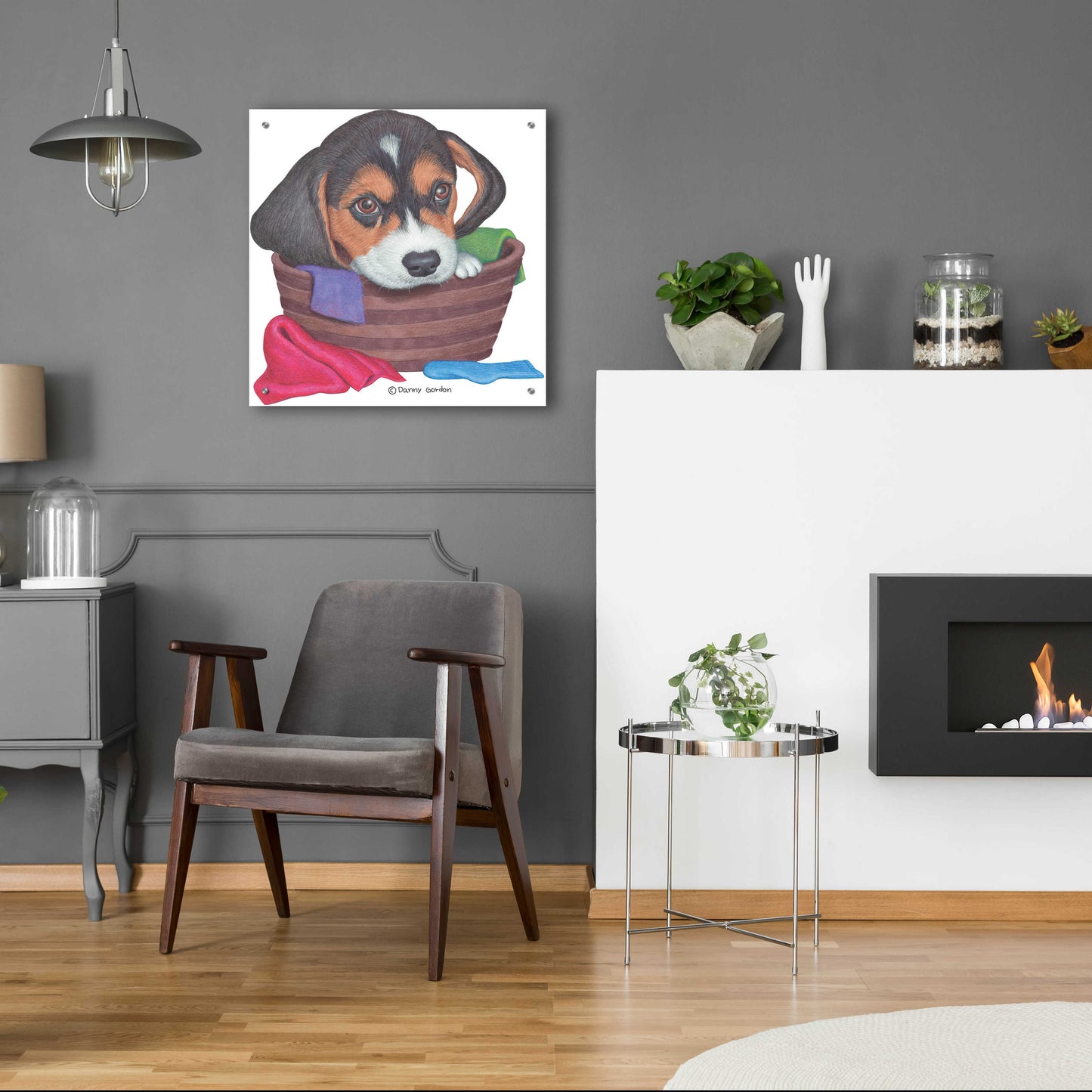 Epic Art 'Tri Color Beagle in Basket' by Danny Gordon Art, Acrylic Glass Wall Art,24x24