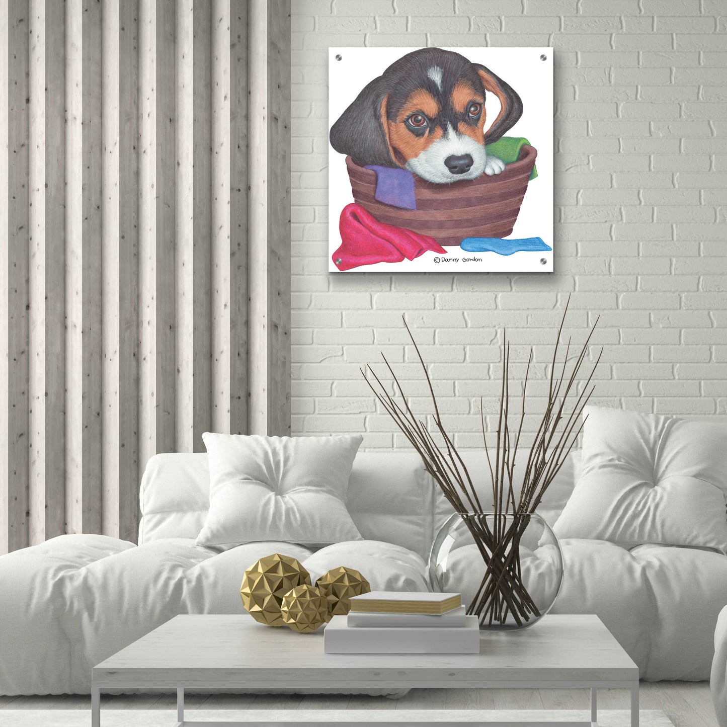 Epic Art 'Tri Color Beagle in Basket' by Danny Gordon Art, Acrylic Glass Wall Art,24x24