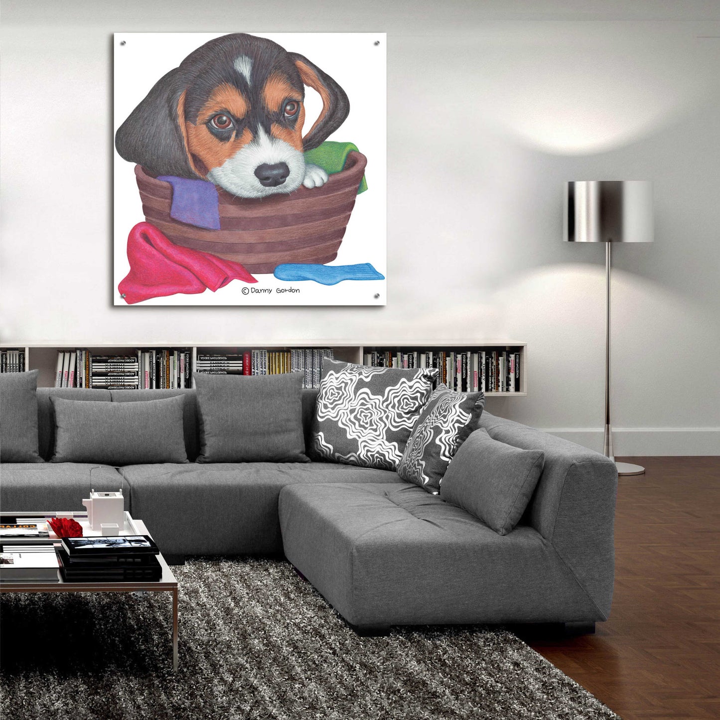 Epic Art 'Tri Color Beagle in Basket' by Danny Gordon Art, Acrylic Glass Wall Art,36x36