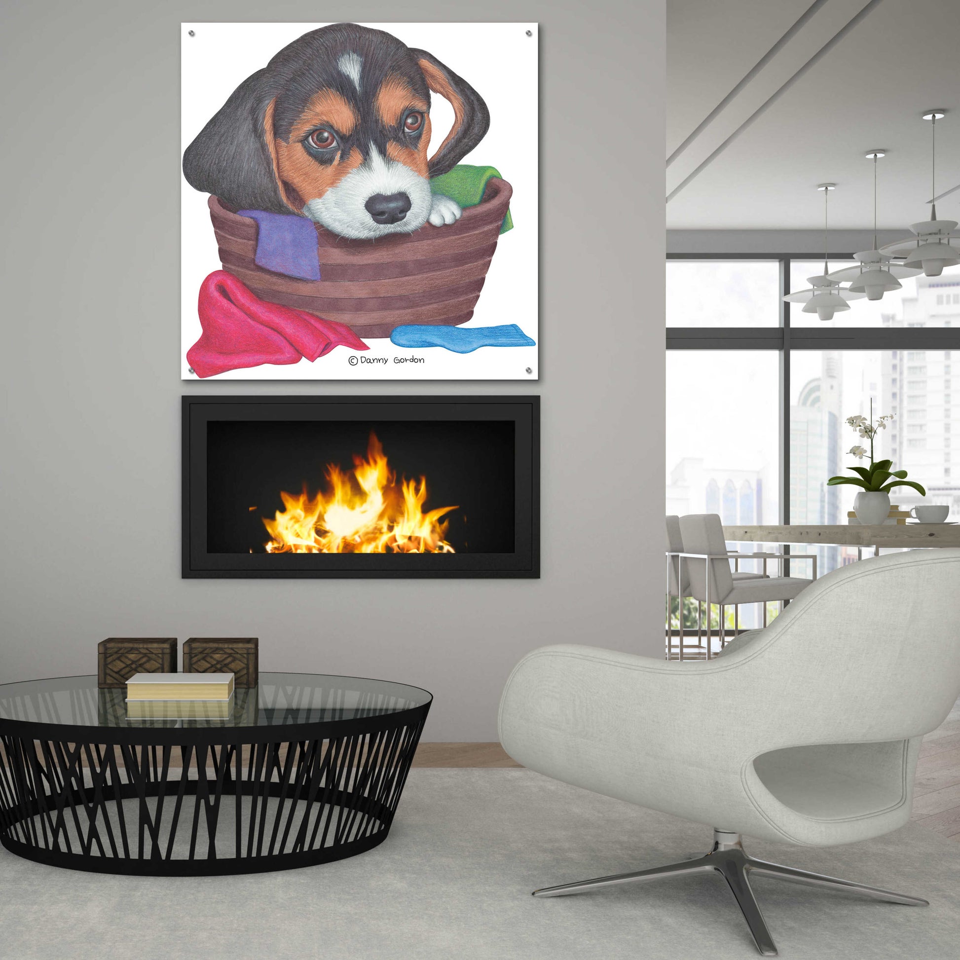 Epic Art 'Tri Color Beagle in Basket' by Danny Gordon Art, Acrylic Glass Wall Art,36x36