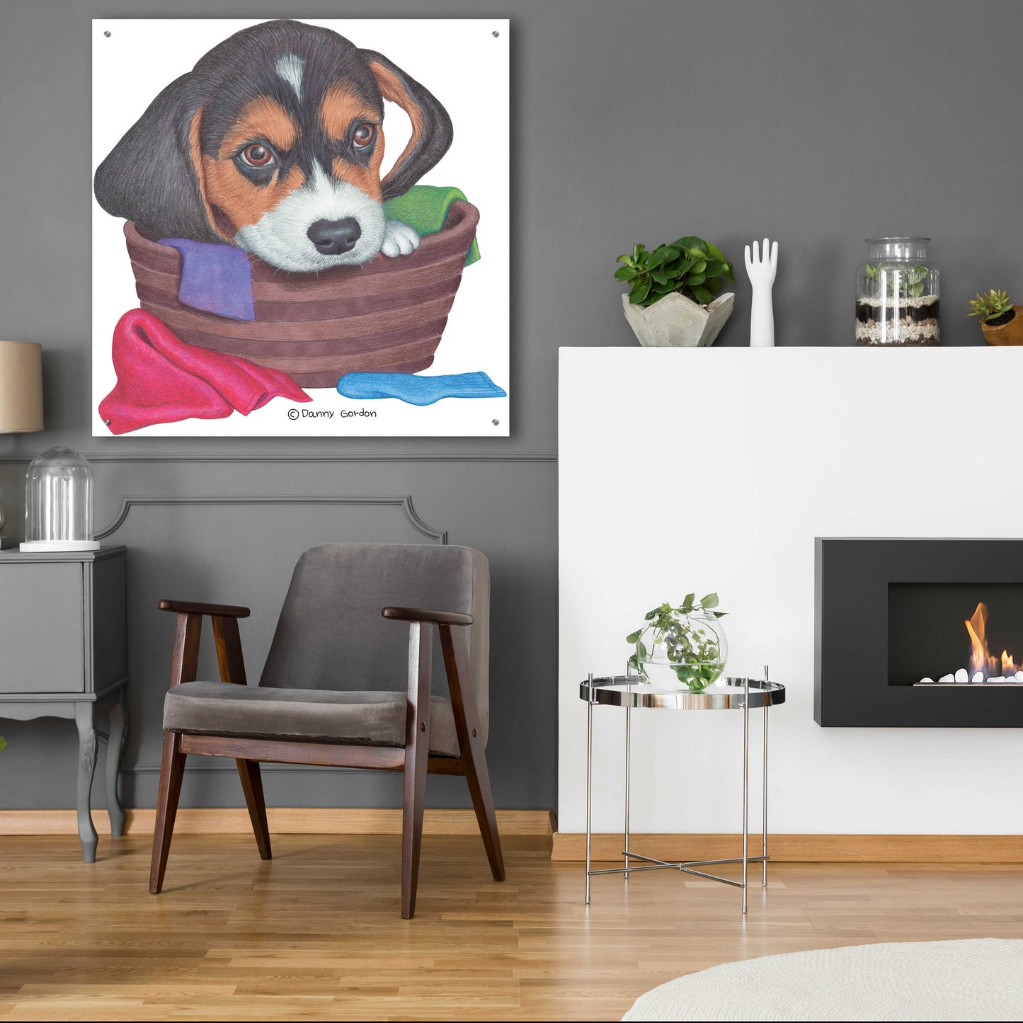 Epic Art 'Tri Color Beagle in Basket' by Danny Gordon Art, Acrylic Glass Wall Art,36x36