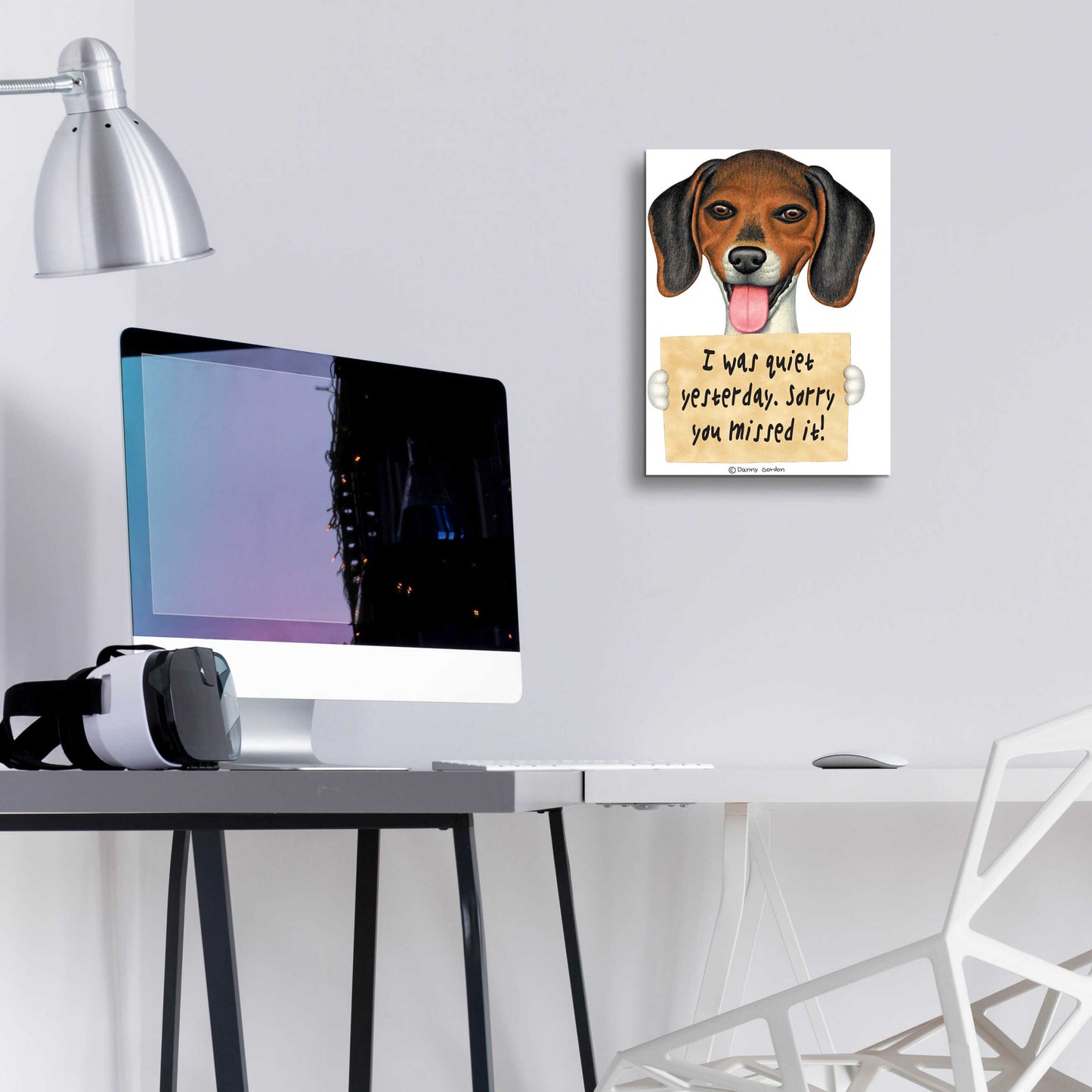 Epic Art 'Tri Color Beagle with Sign' by Danny Gordon Art, Acrylic Glass Wall Art,12x16