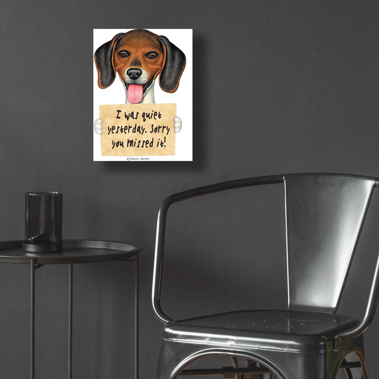 Epic Art 'Tri Color Beagle with Sign' by Danny Gordon Art, Acrylic Glass Wall Art,12x16