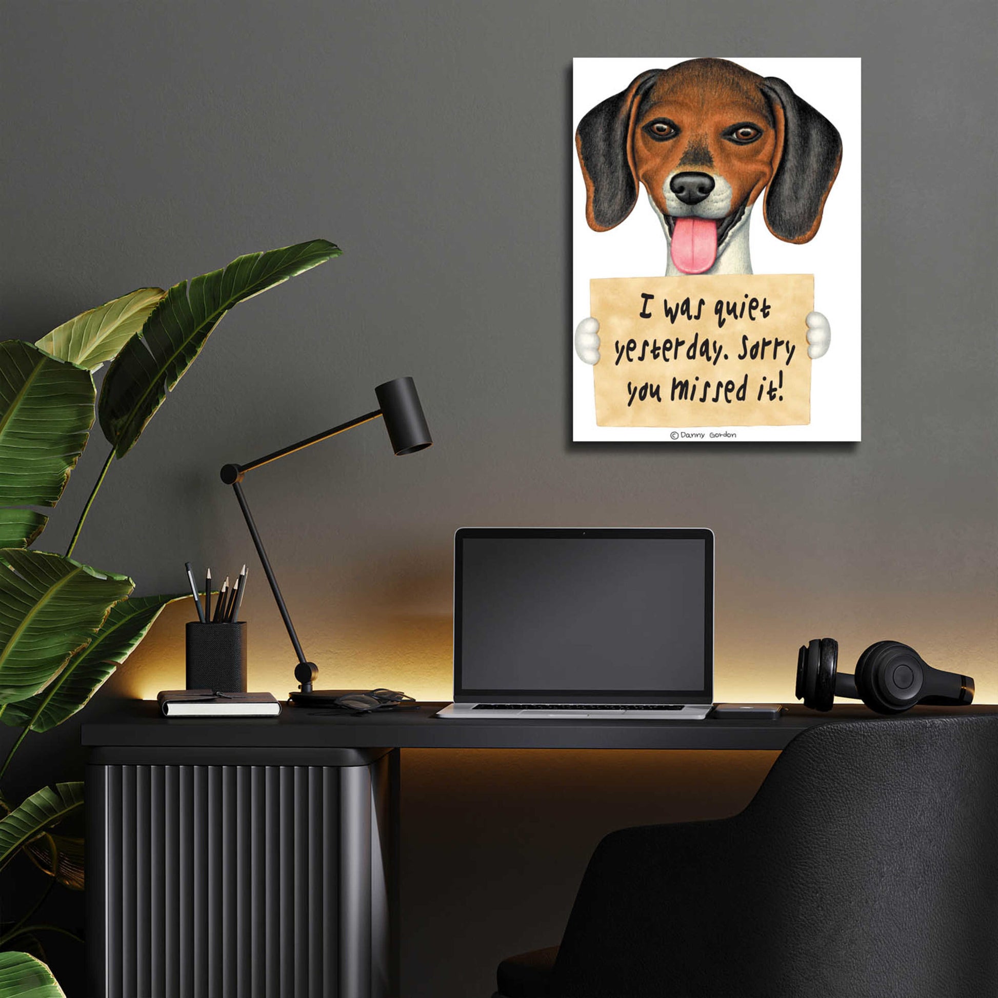 Epic Art 'Tri Color Beagle with Sign' by Danny Gordon Art, Acrylic Glass Wall Art,12x16