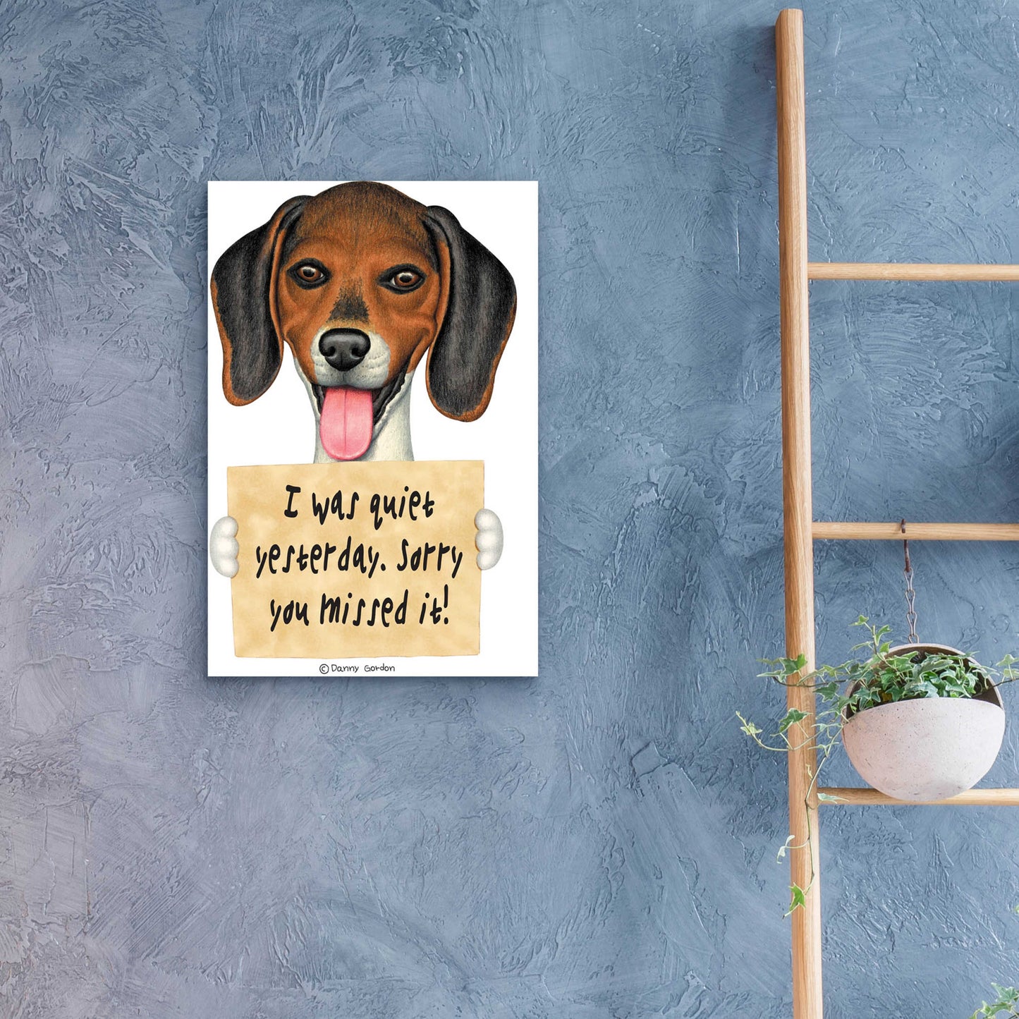 Epic Art 'Tri Color Beagle with Sign' by Danny Gordon Art, Acrylic Glass Wall Art,16x24