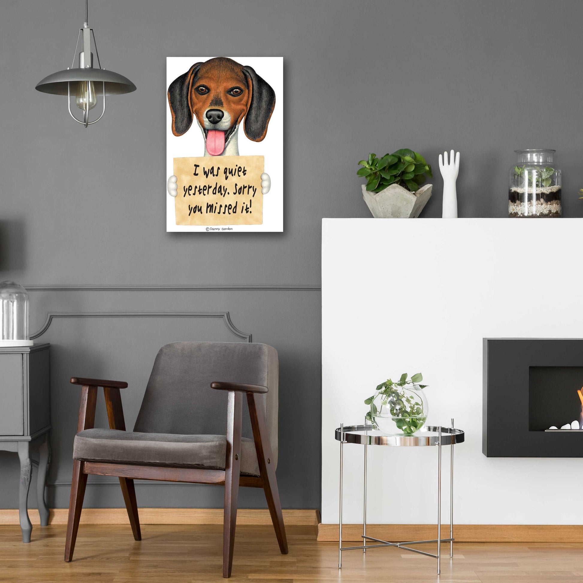 Epic Art 'Tri Color Beagle with Sign' by Danny Gordon Art, Acrylic Glass Wall Art,16x24