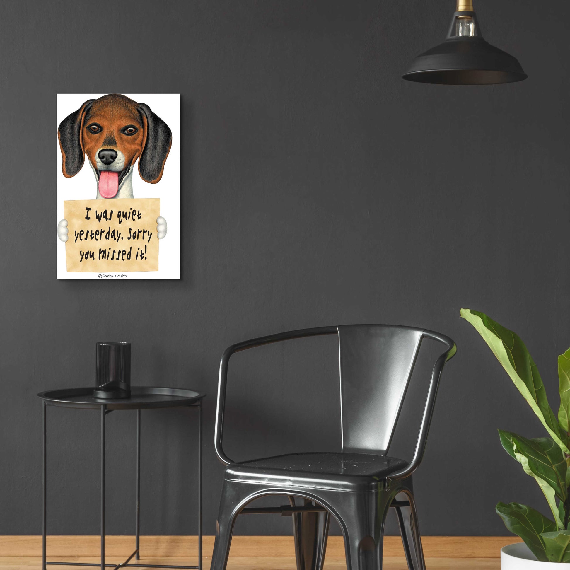 Epic Art 'Tri Color Beagle with Sign' by Danny Gordon Art, Acrylic Glass Wall Art,16x24