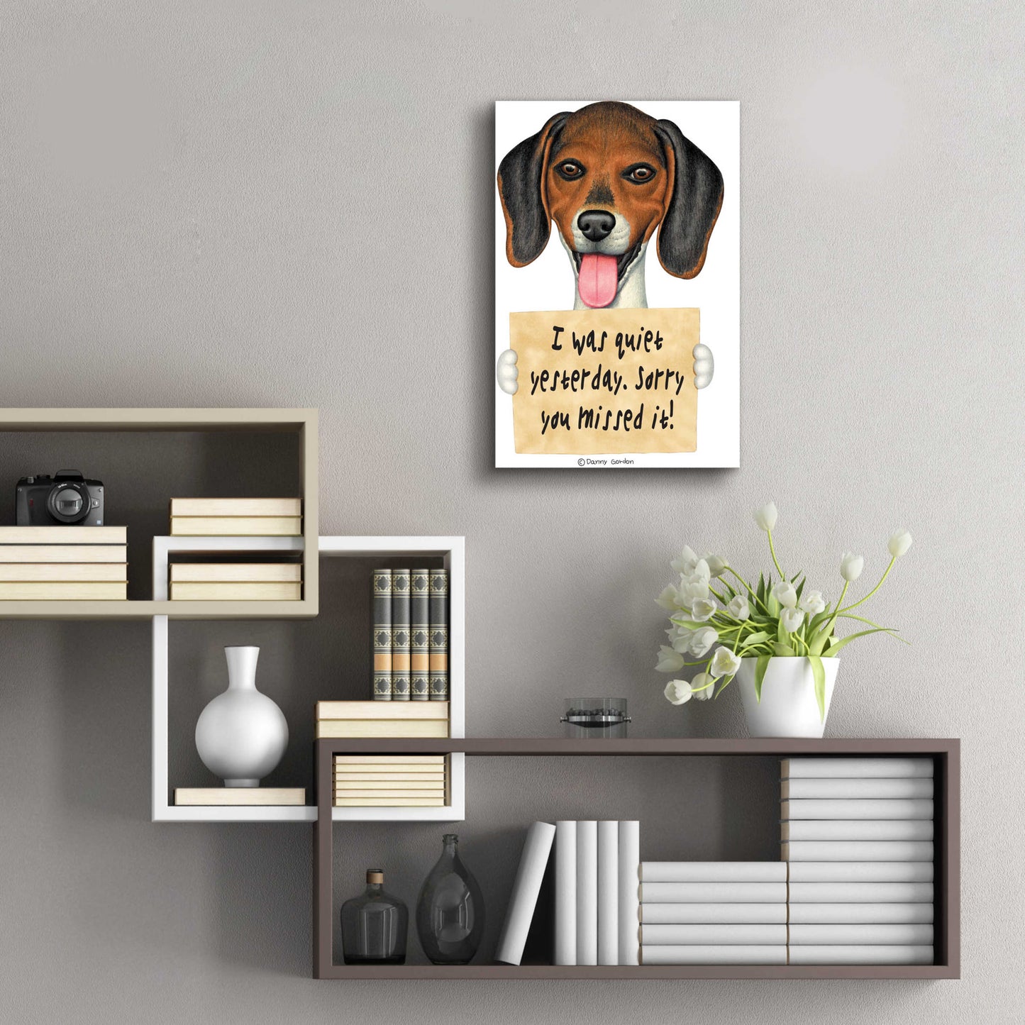 Epic Art 'Tri Color Beagle with Sign' by Danny Gordon Art, Acrylic Glass Wall Art,16x24