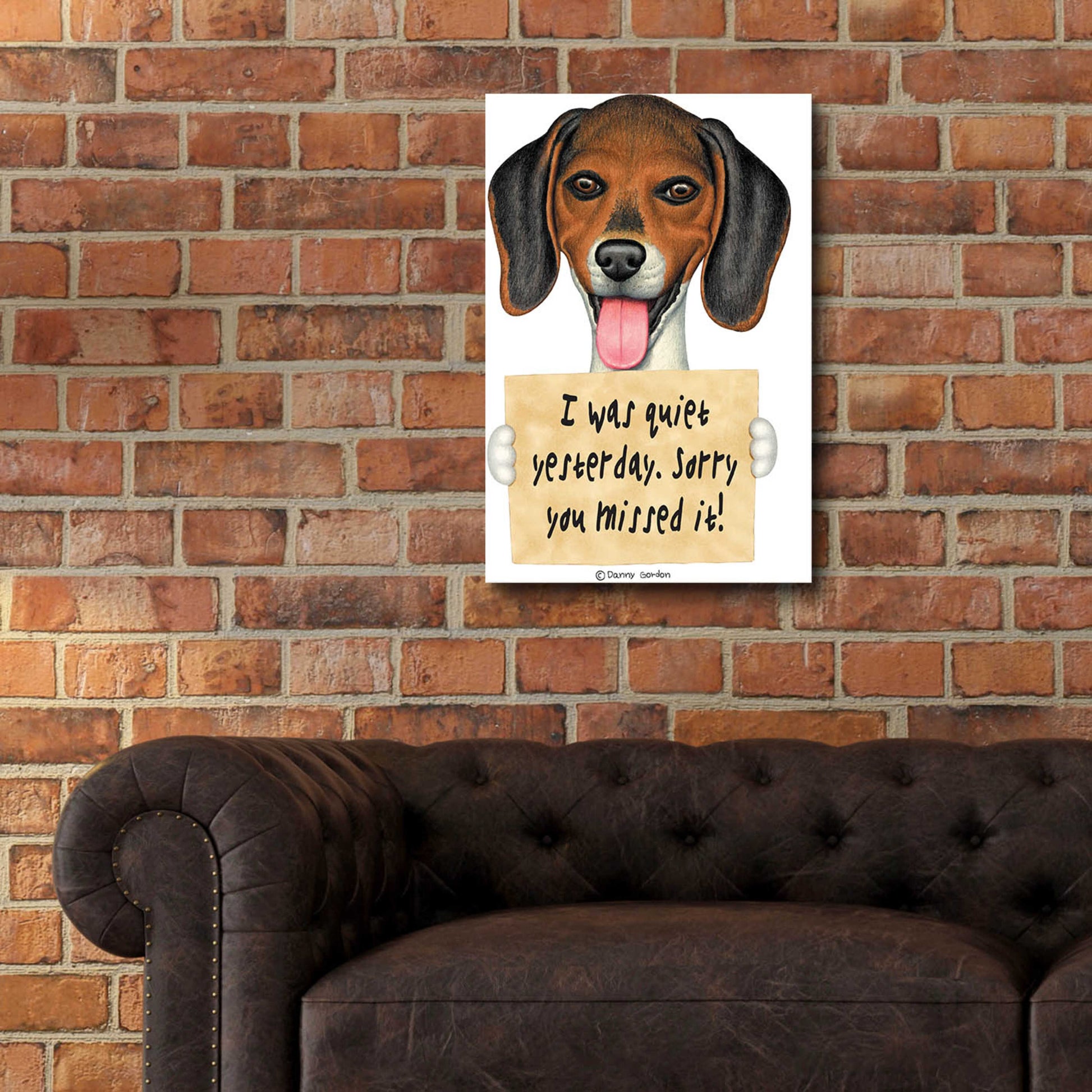 Epic Art 'Tri Color Beagle with Sign' by Danny Gordon Art, Acrylic Glass Wall Art,16x24