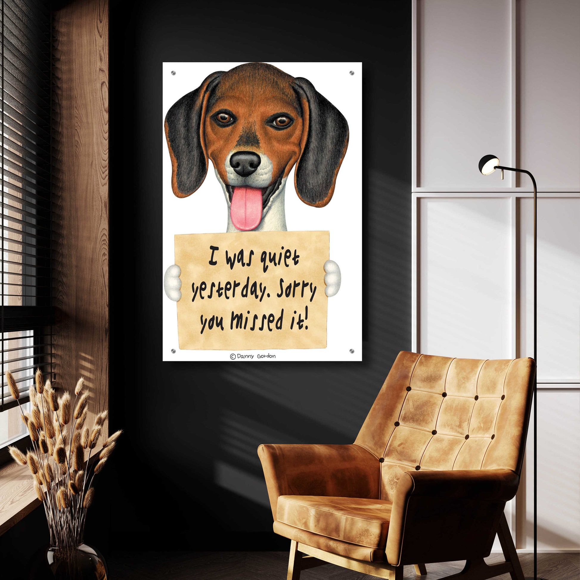 Epic Art 'Tri Color Beagle with Sign' by Danny Gordon Art, Acrylic Glass Wall Art,24x36