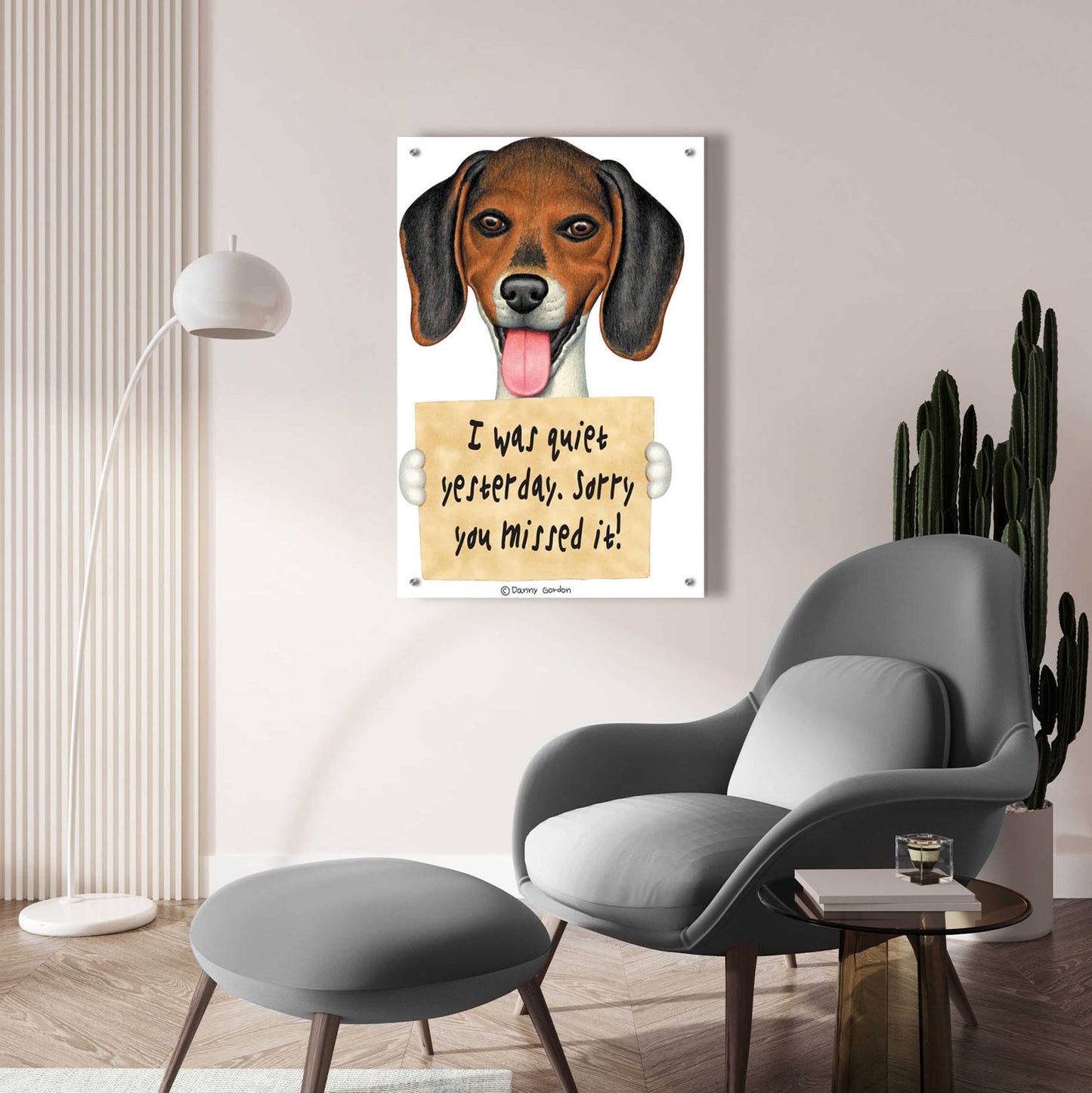 Epic Art 'Tri Color Beagle with Sign' by Danny Gordon Art, Acrylic Glass Wall Art,24x36