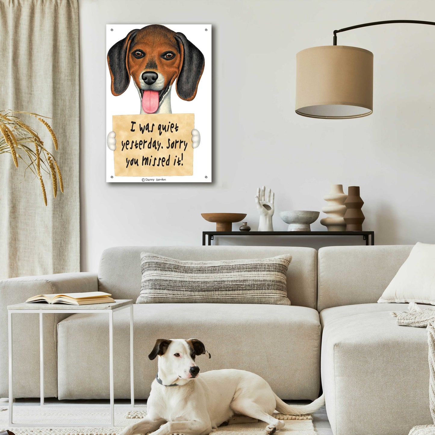 Epic Art 'Tri Color Beagle with Sign' by Danny Gordon Art, Acrylic Glass Wall Art,24x36