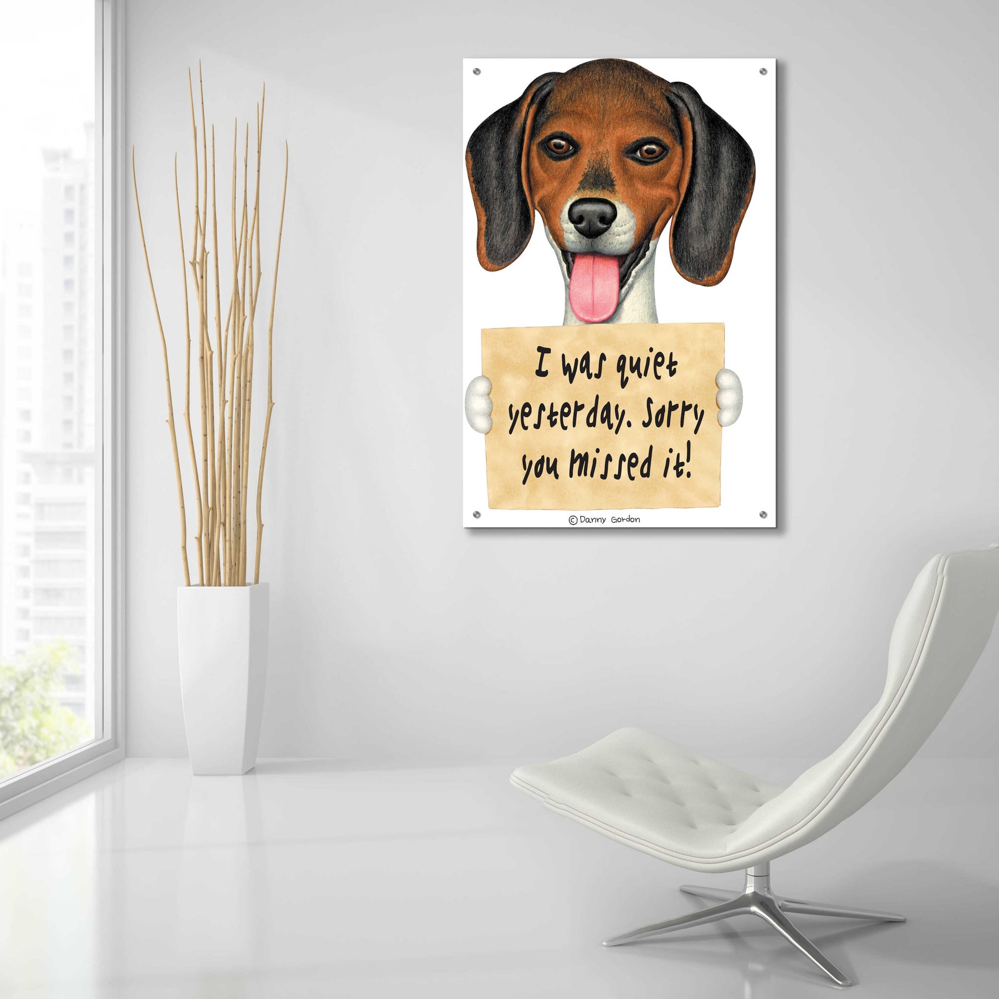 Epic Art 'Tri Color Beagle with Sign' by Danny Gordon Art, Acrylic Glass Wall Art,24x36