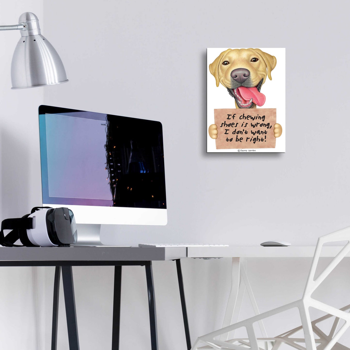 Epic Art 'Yellow Lab Holding Sign' by Danny Gordon Art, Acrylic Glass Wall Art,12x16