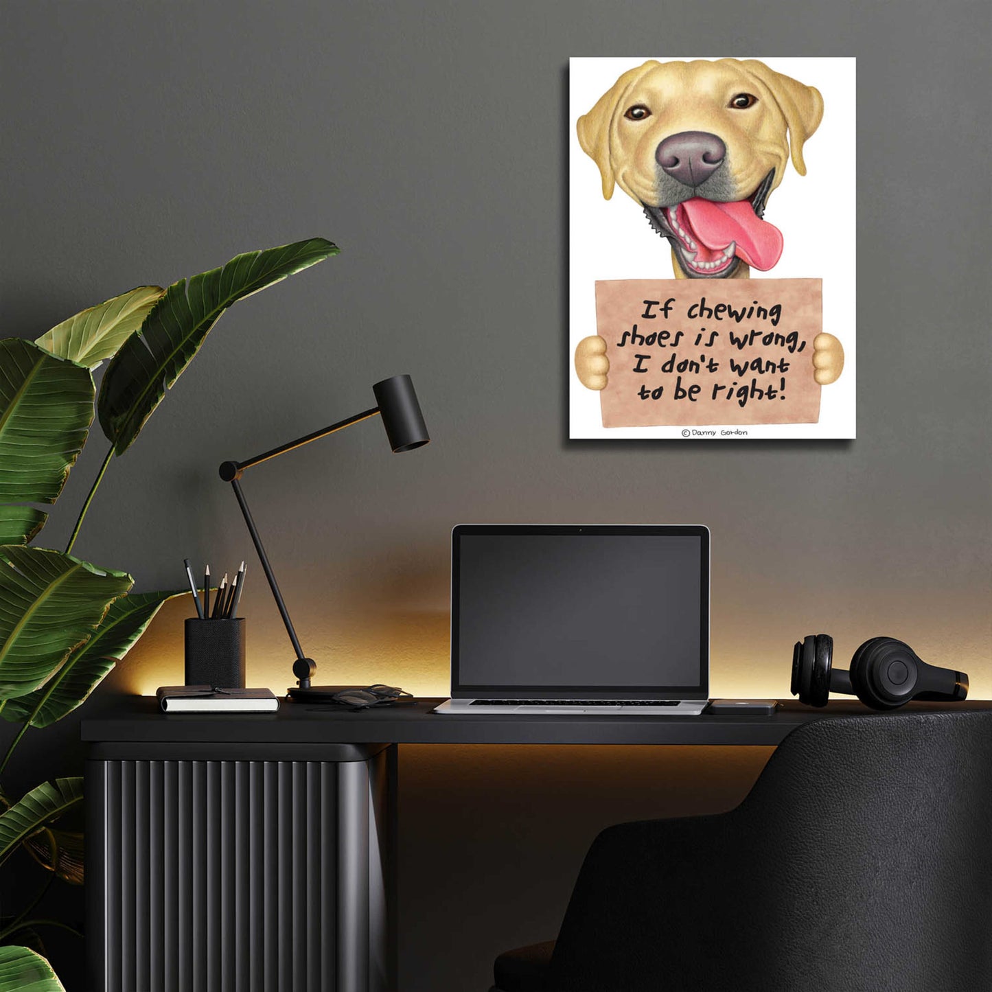 Epic Art 'Yellow Lab Holding Sign' by Danny Gordon Art, Acrylic Glass Wall Art,12x16