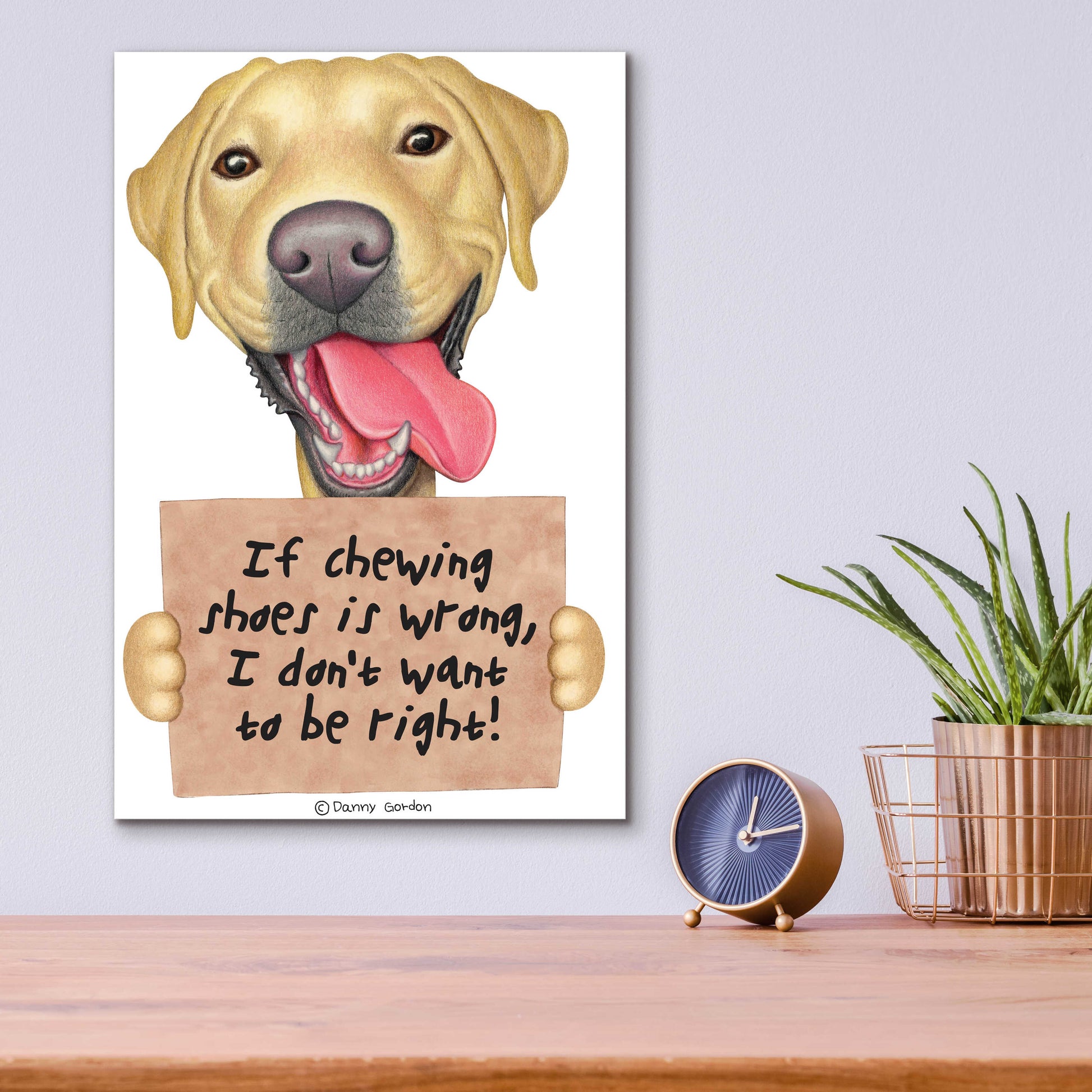 Epic Art 'Yellow Lab Holding Sign' by Danny Gordon Art, Acrylic Glass Wall Art,12x16