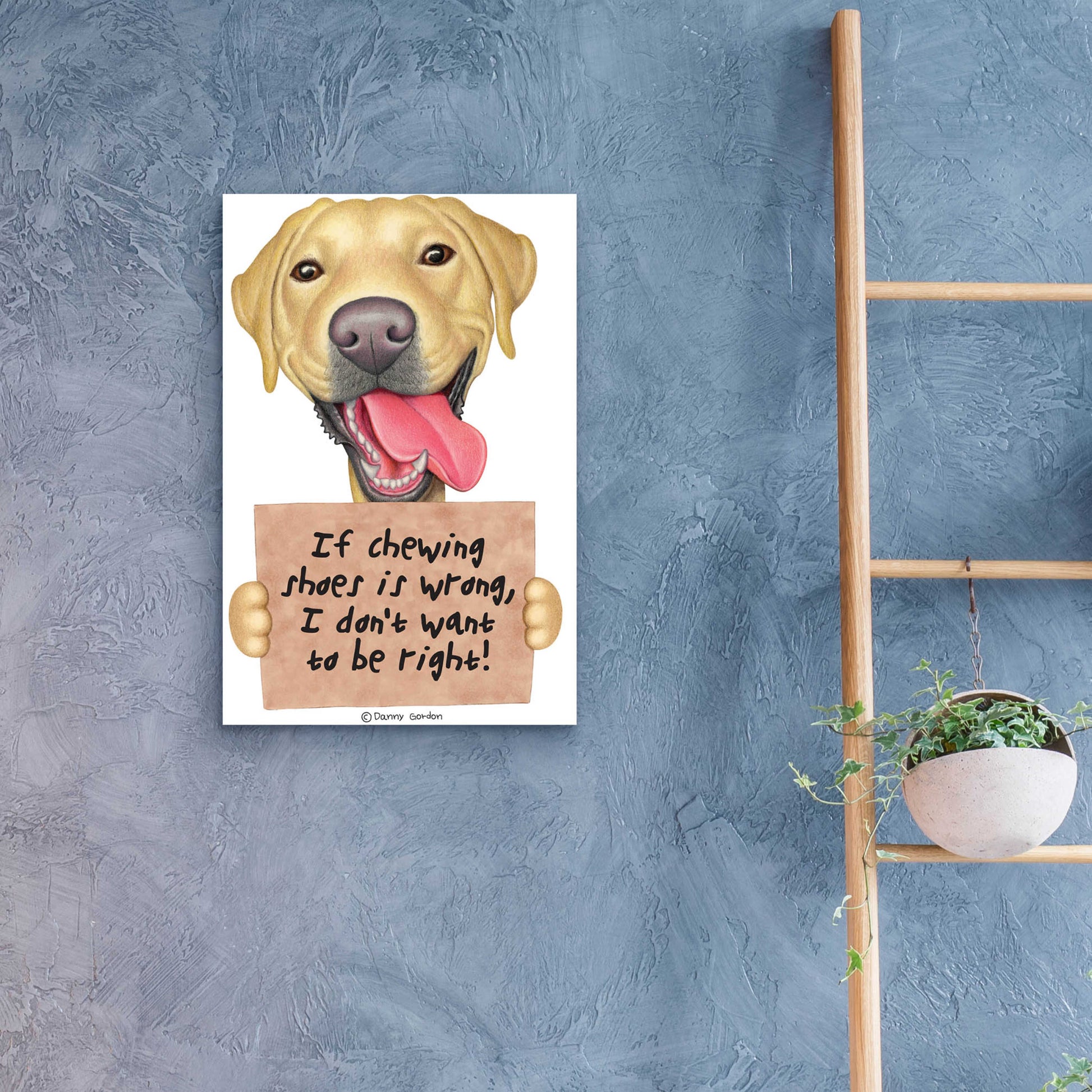 Epic Art 'Yellow Lab Holding Sign' by Danny Gordon Art, Acrylic Glass Wall Art,16x24