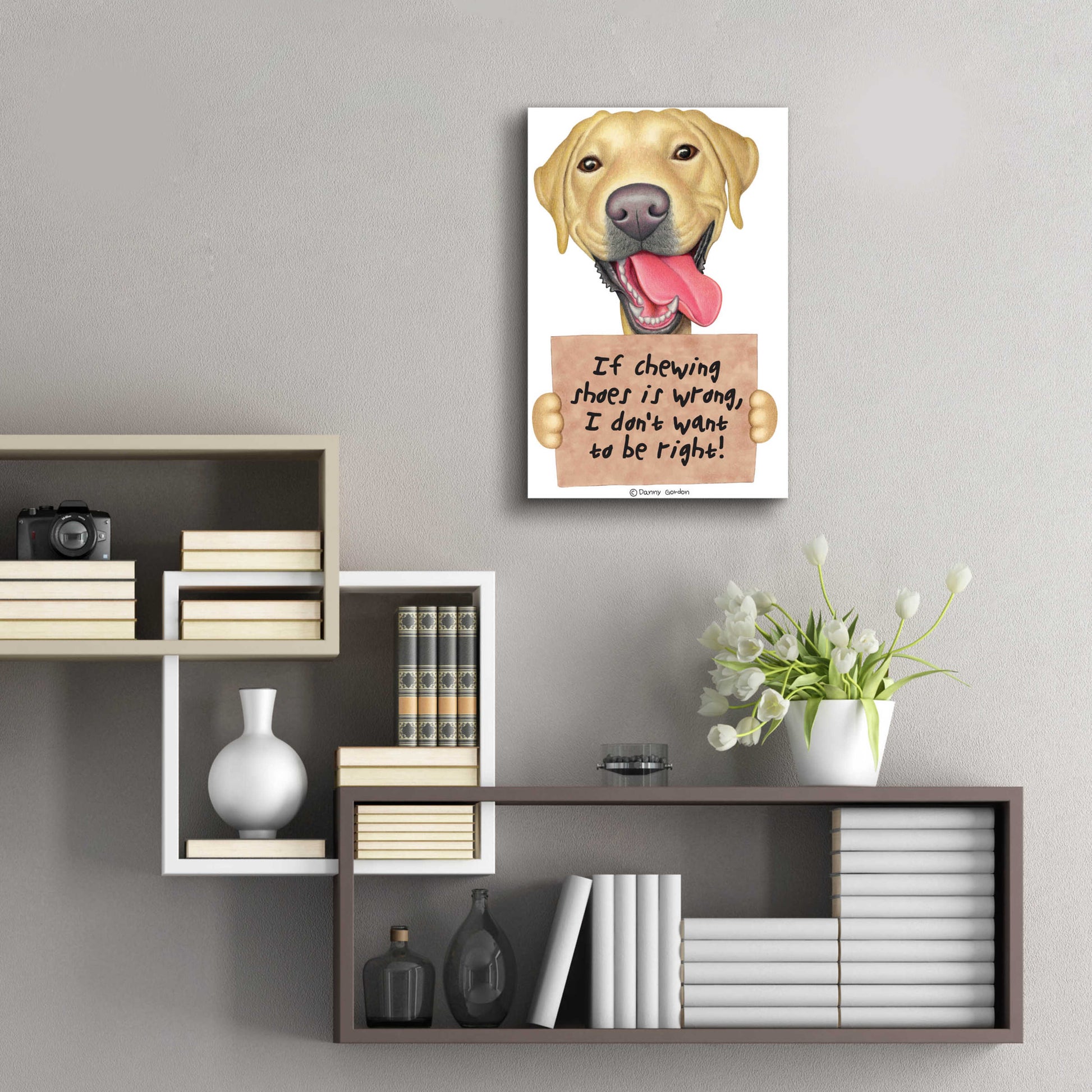 Epic Art 'Yellow Lab Holding Sign' by Danny Gordon Art, Acrylic Glass Wall Art,16x24