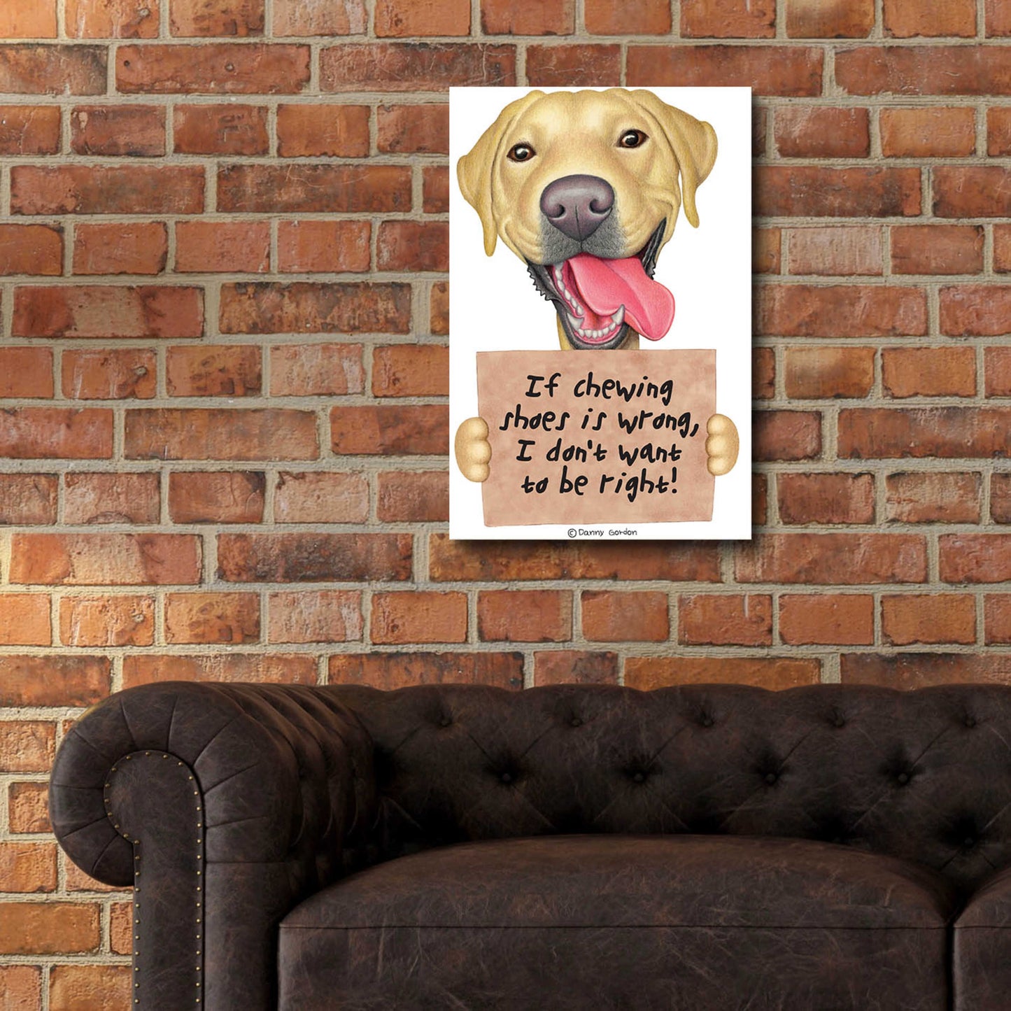 Epic Art 'Yellow Lab Holding Sign' by Danny Gordon Art, Acrylic Glass Wall Art,16x24