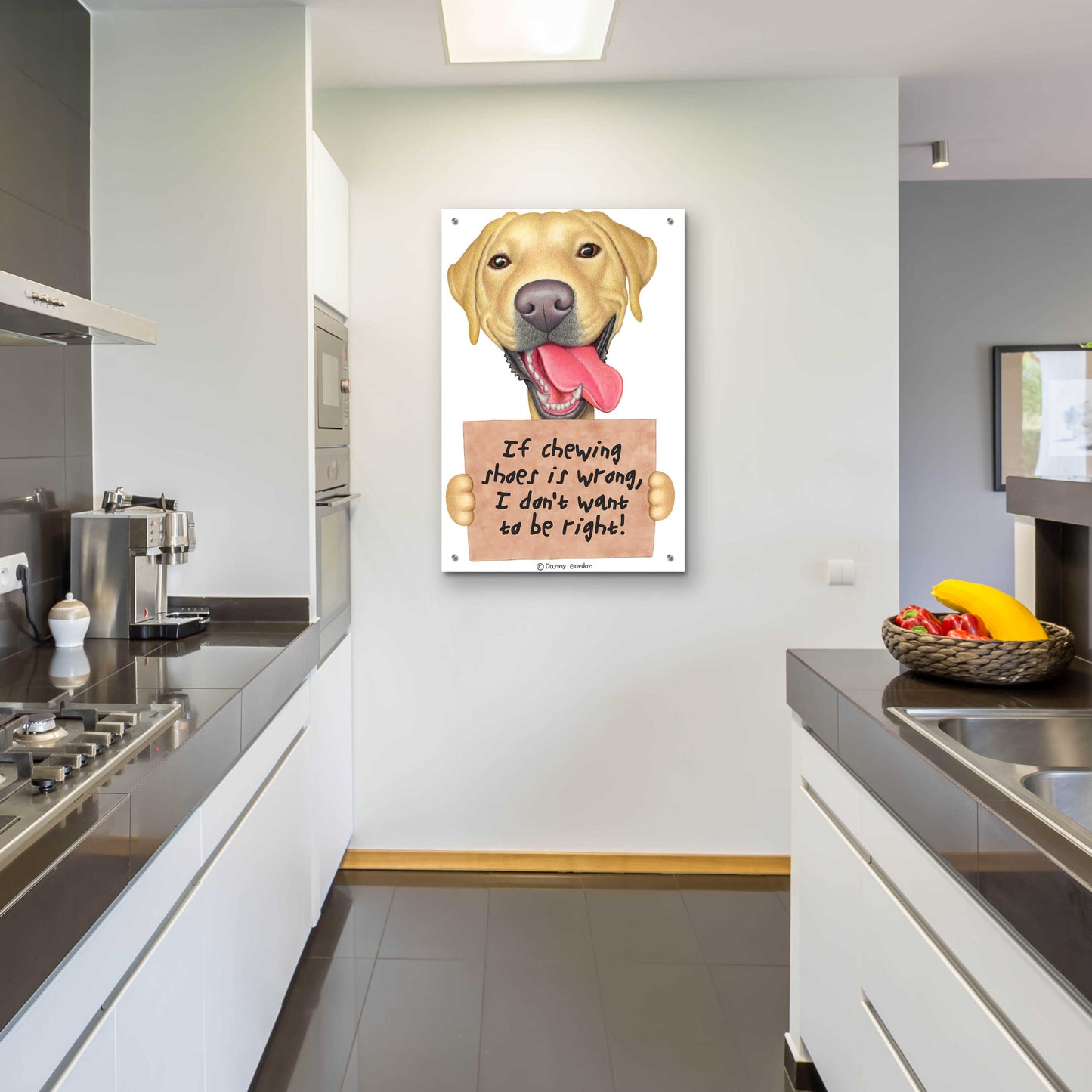 Epic Art 'Yellow Lab Holding Sign' by Danny Gordon Art, Acrylic Glass Wall Art,24x36