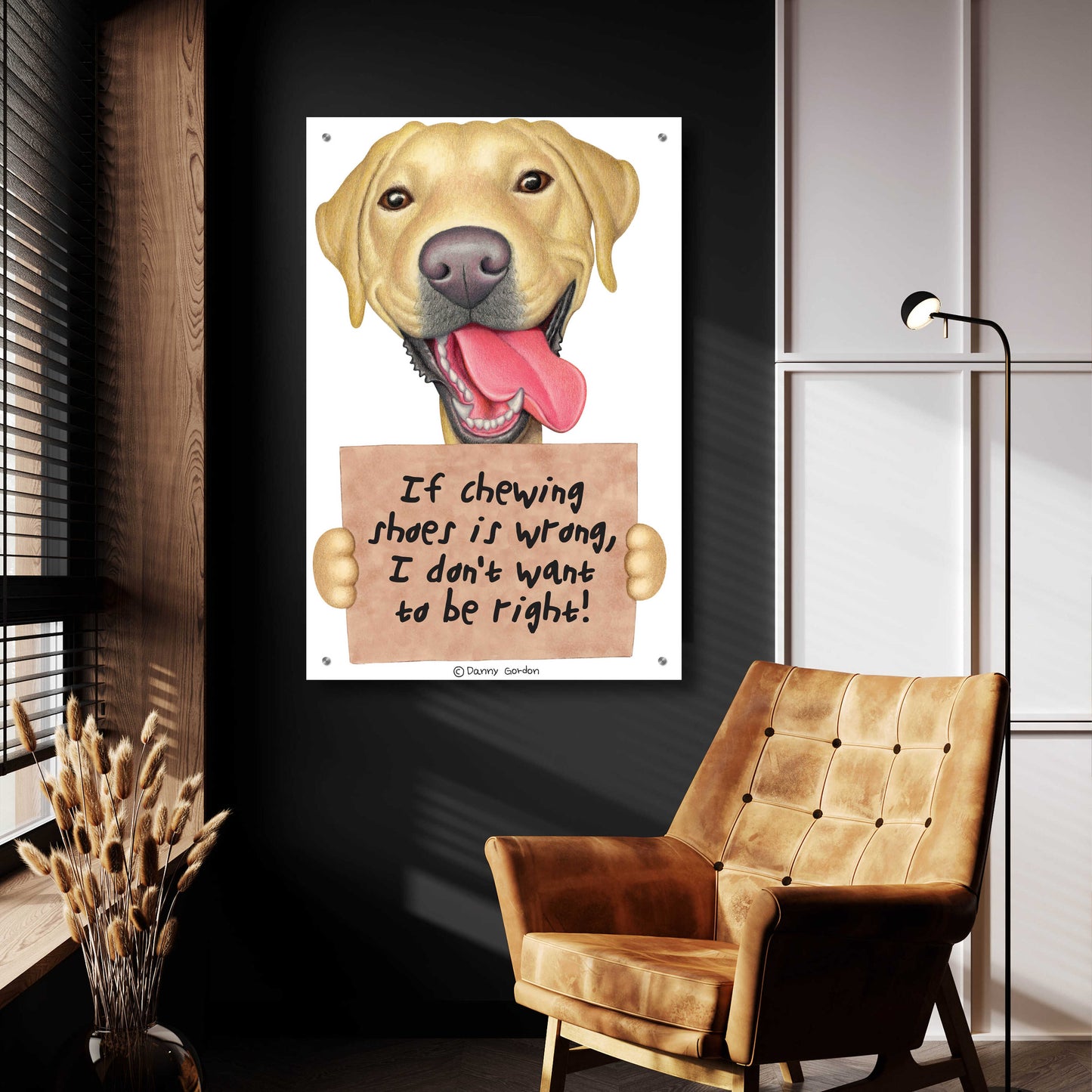 Epic Art 'Yellow Lab Holding Sign' by Danny Gordon Art, Acrylic Glass Wall Art,24x36