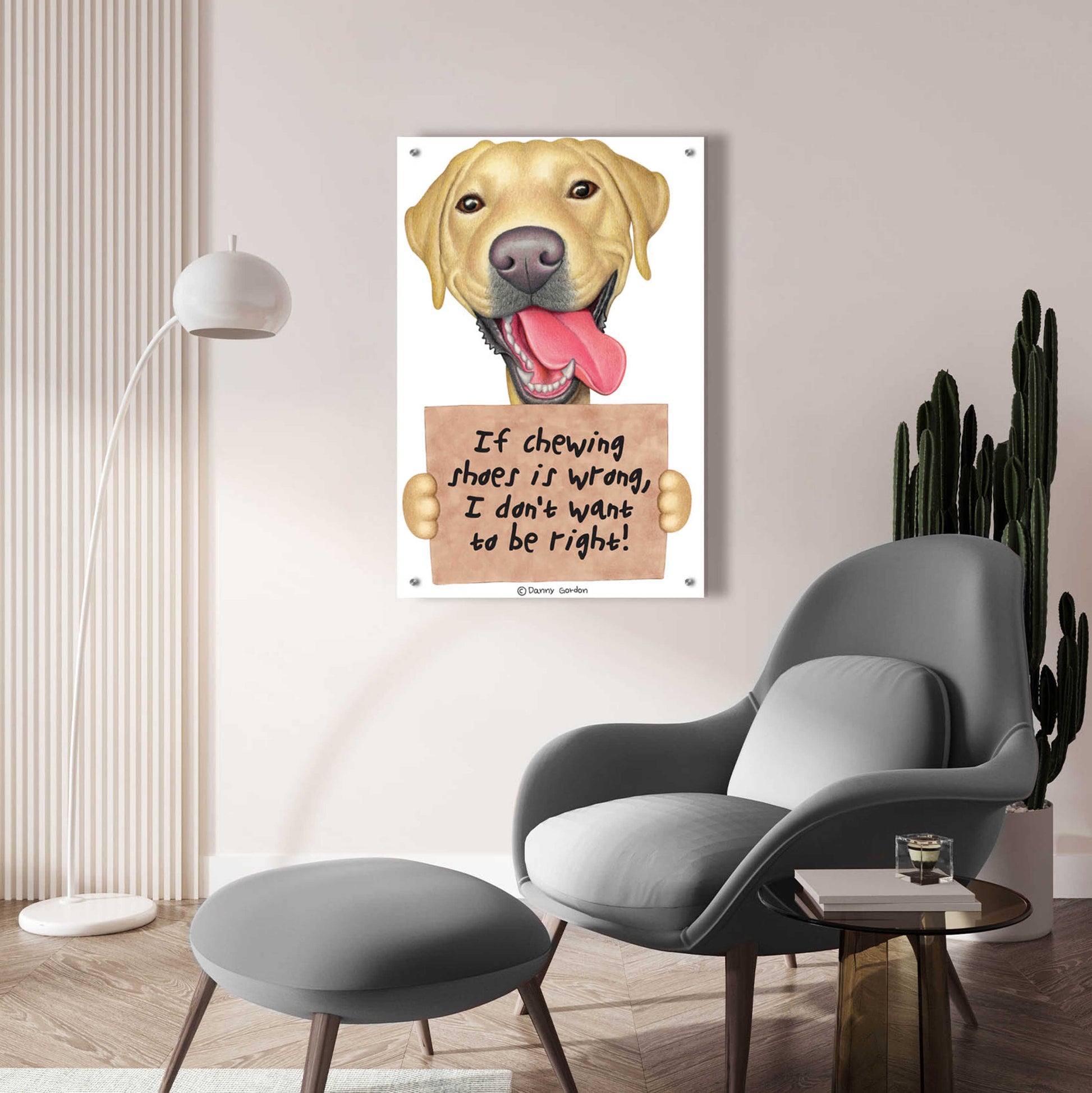 Epic Art 'Yellow Lab Holding Sign' by Danny Gordon Art, Acrylic Glass Wall Art,24x36