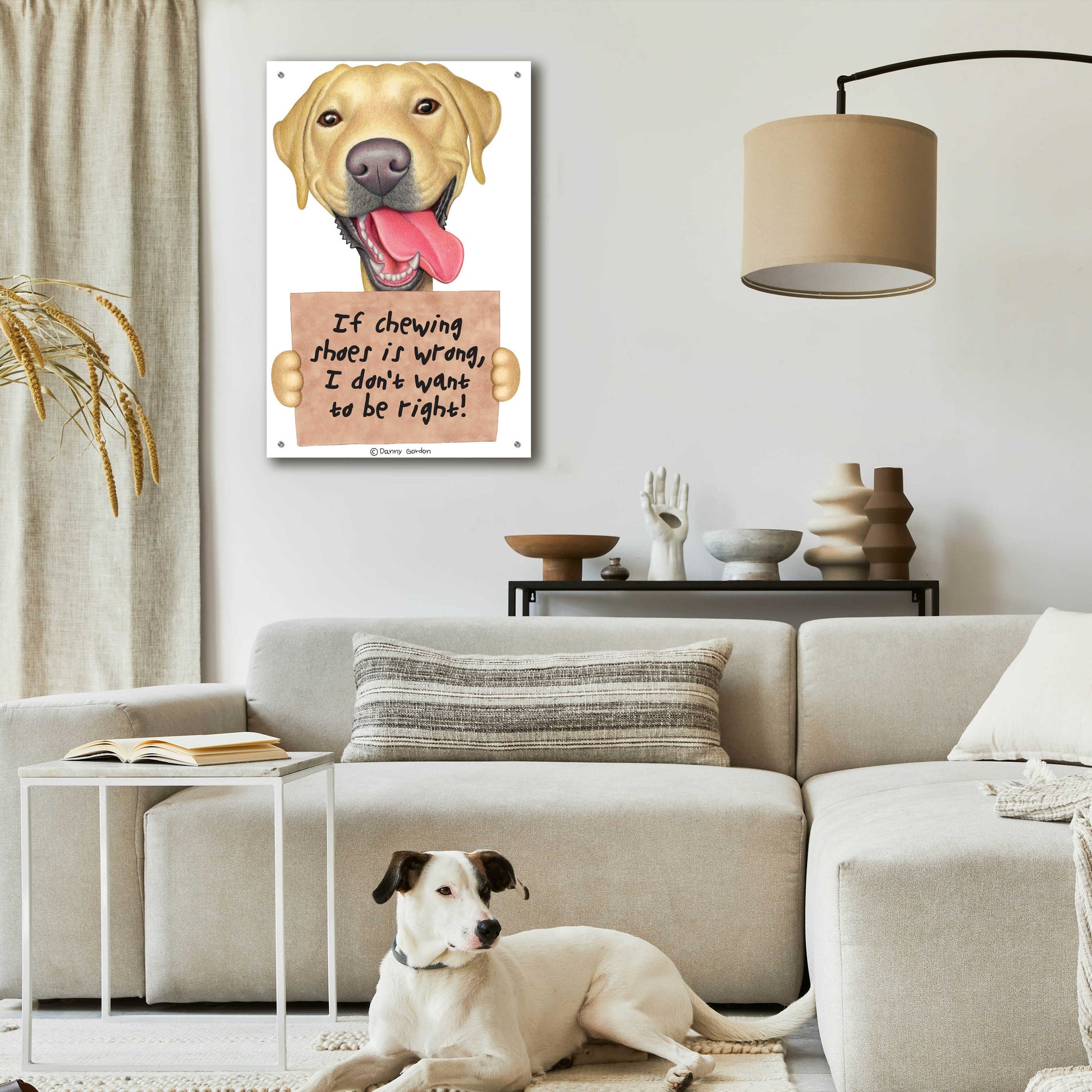 Epic Art 'Yellow Lab Holding Sign' by Danny Gordon Art, Acrylic Glass Wall Art,24x36